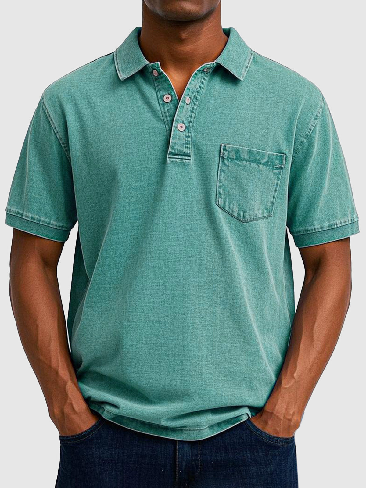 Herre Poloshirt i Bomuldsdenim med Korte Ærmer