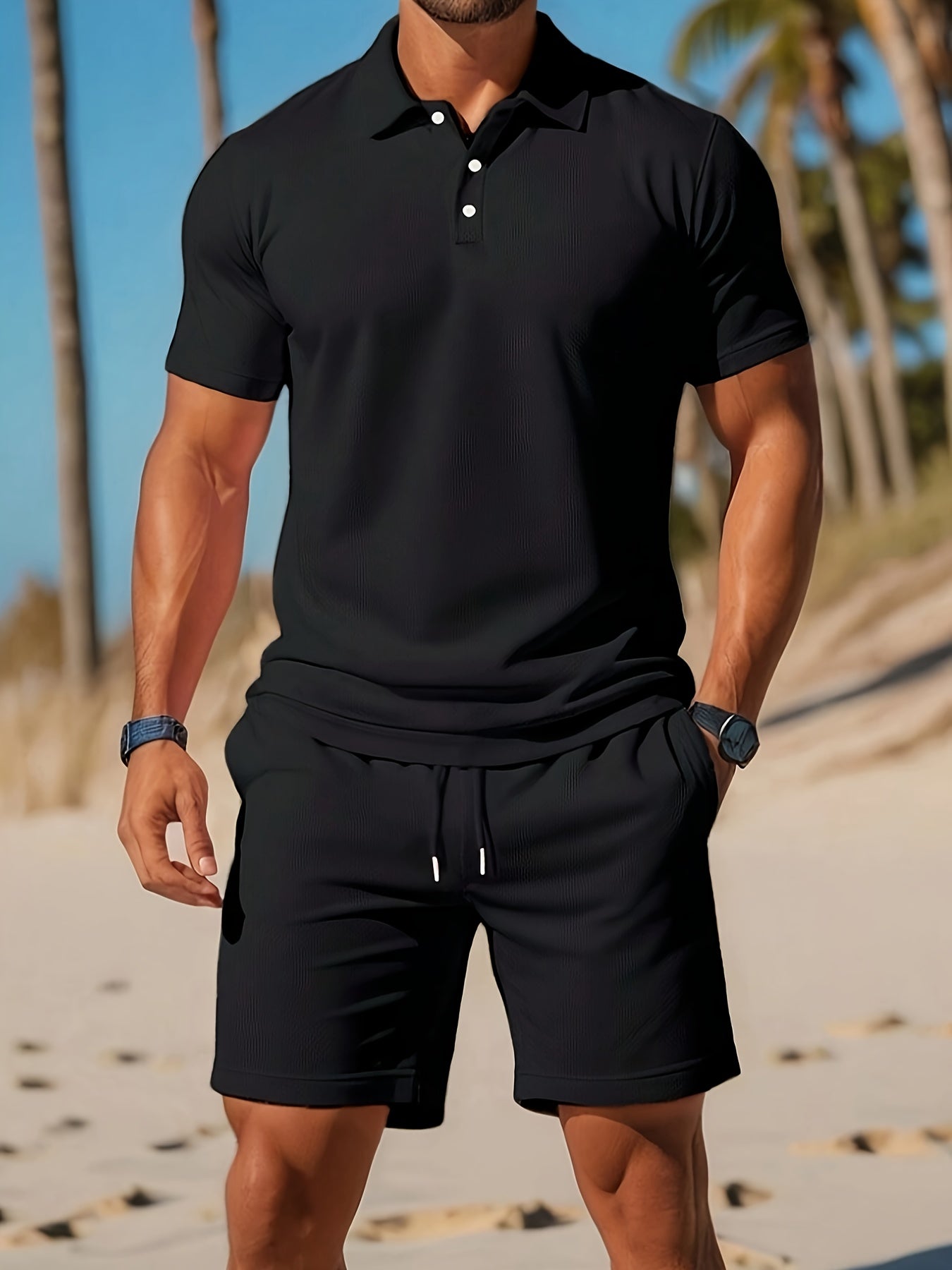 Herre Todelt Polo Sæt med Shorts i Komfortabel Pasform