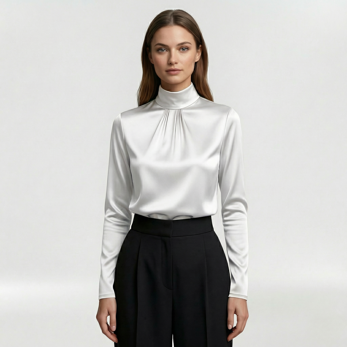Plisovaná halenka pro ženy s vysokým límcem pro formální a elegantní příležitosti
