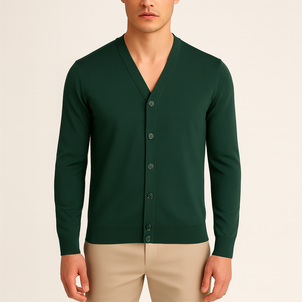 Bellivaro herre cardigan i bomuld – klassisk V-neck strik til hverdag og arbejde