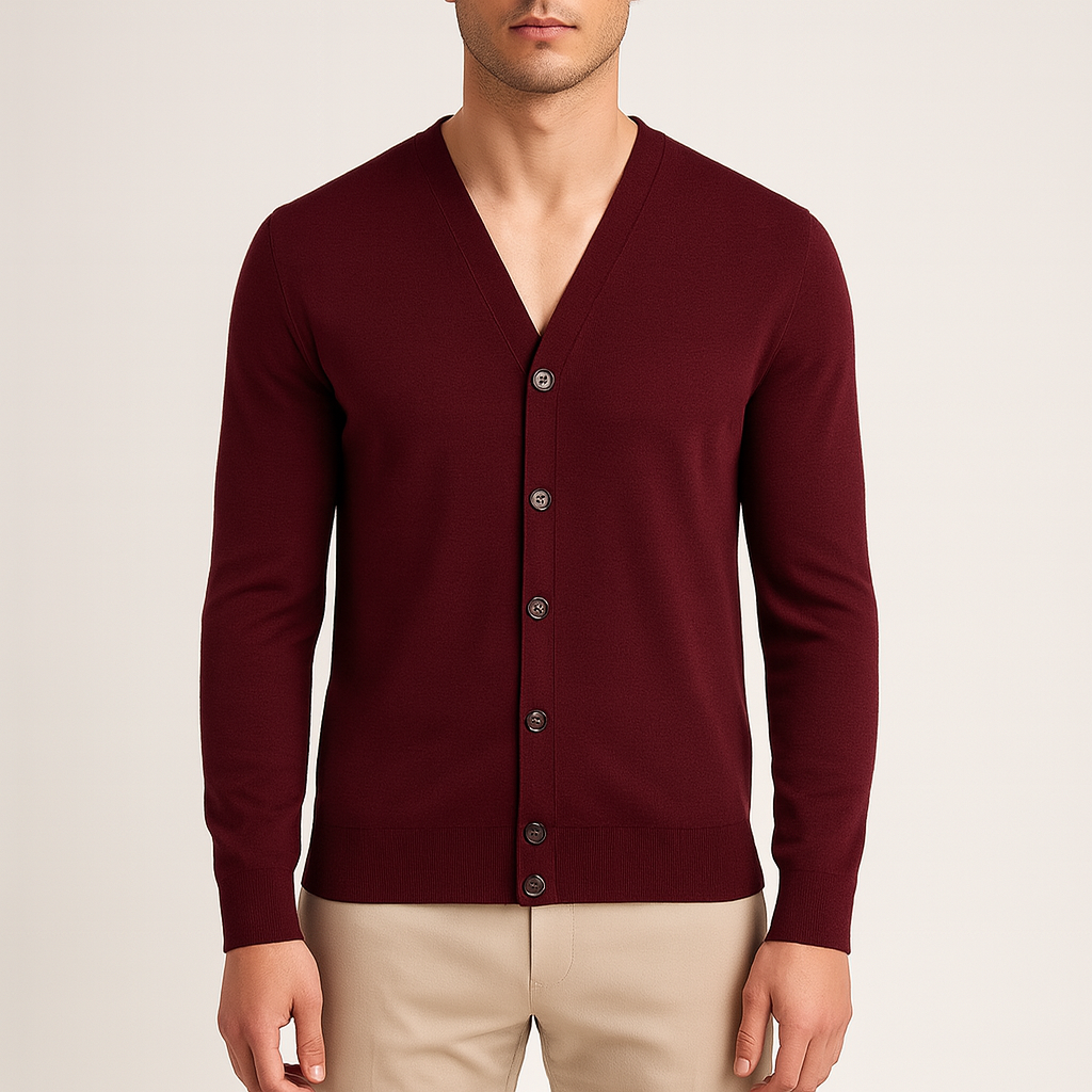 Bellivaro herre cardigan i bomuld – klassisk V-neck strik til hverdag og arbejde