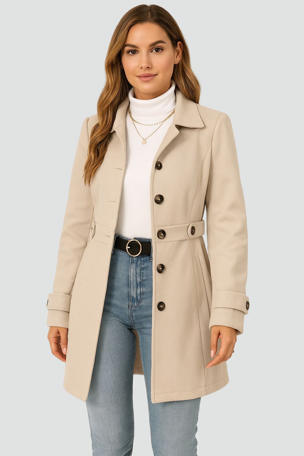 Klassisk Trenchcoat til damer med bælte - Figursyet Overgangsjakke