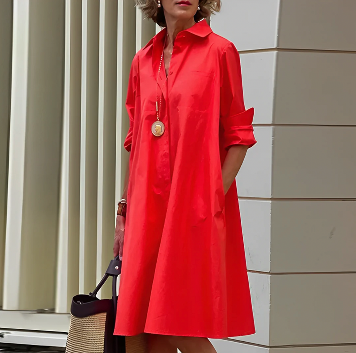 Rochie cămașă fluidă cu nasturi, eleganță clasică pentru femei