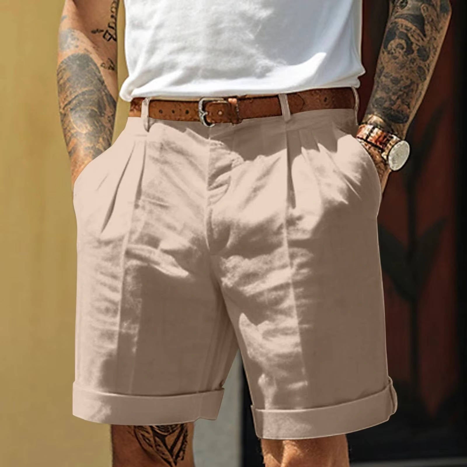 Shorts classici da uomo con piega e risvolto