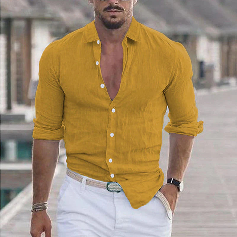 Camisa de algodão para homem com gola clássica