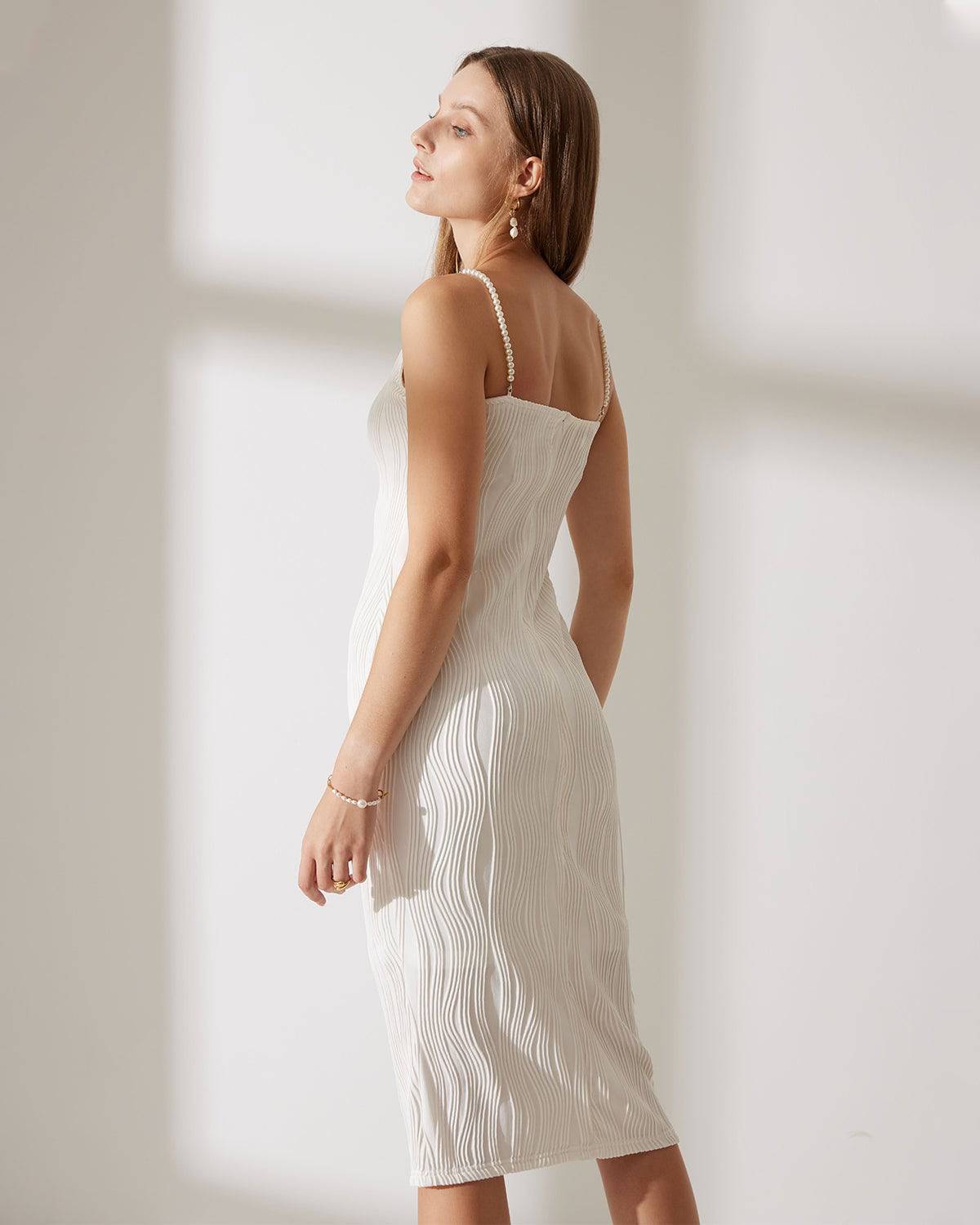 Sommer Midi Cami Kjole med Vandripple Tekstur