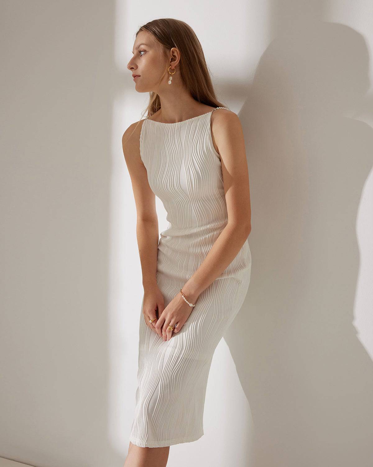 Sommer Midi Cami Kjole med Vandripple Tekstur