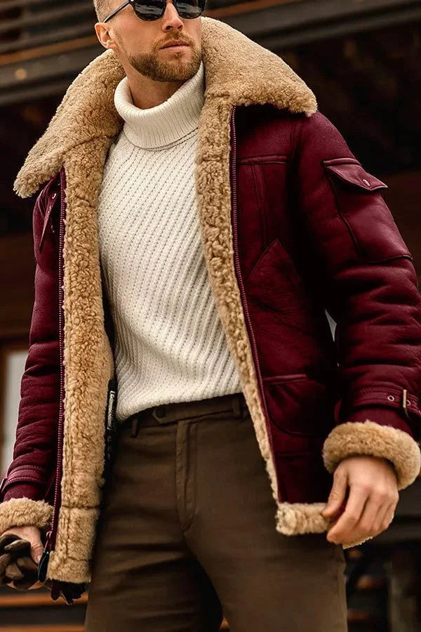 Veste en cuir volante stylée Camel pour hommes - Spéciale hiver