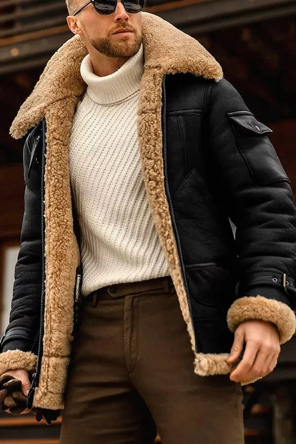 Veste en cuir volante stylée Camel pour hommes - Spéciale hiver