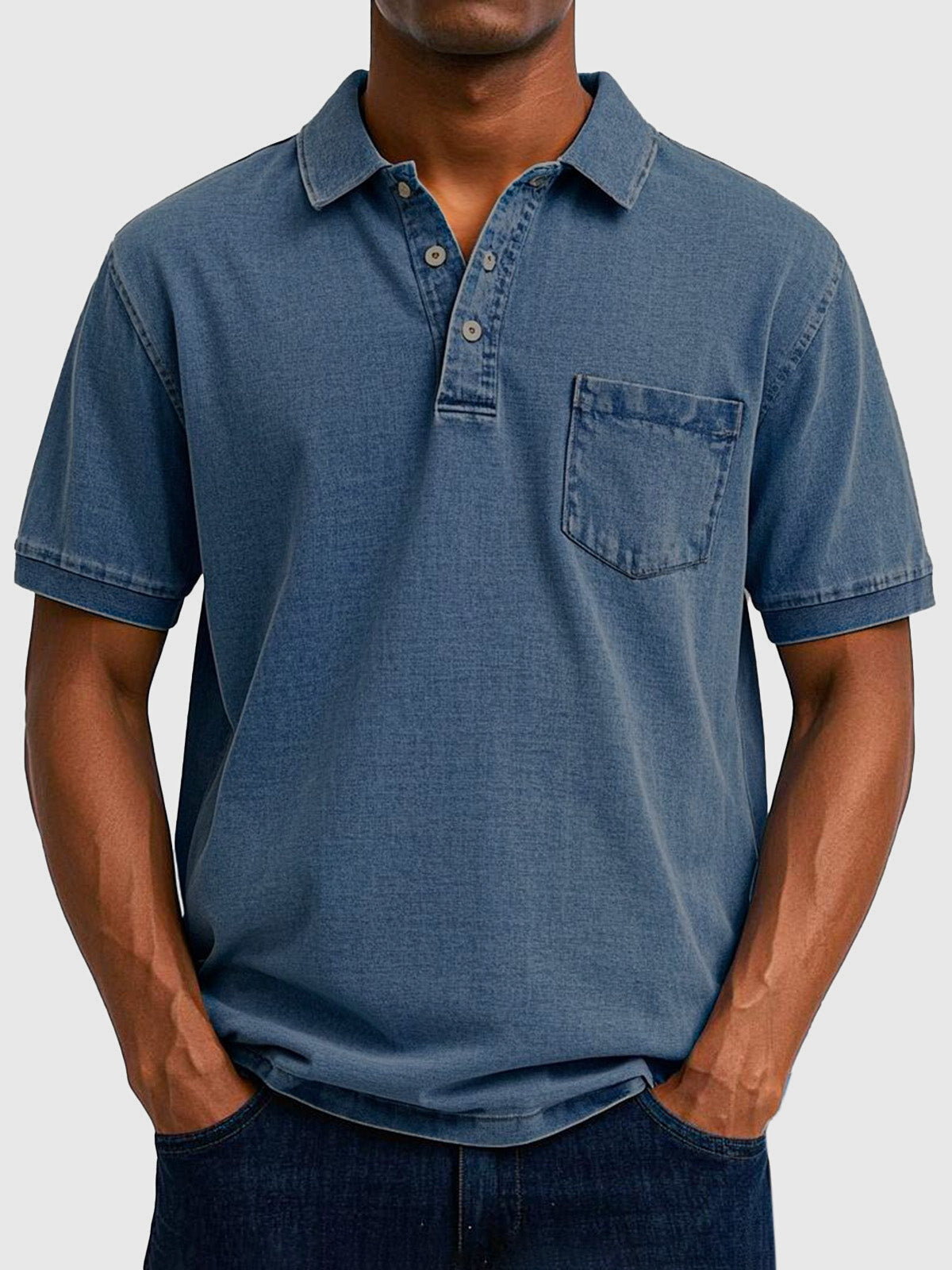 Herre Poloshirt i Bomuldsdenim med Korte Ærmer