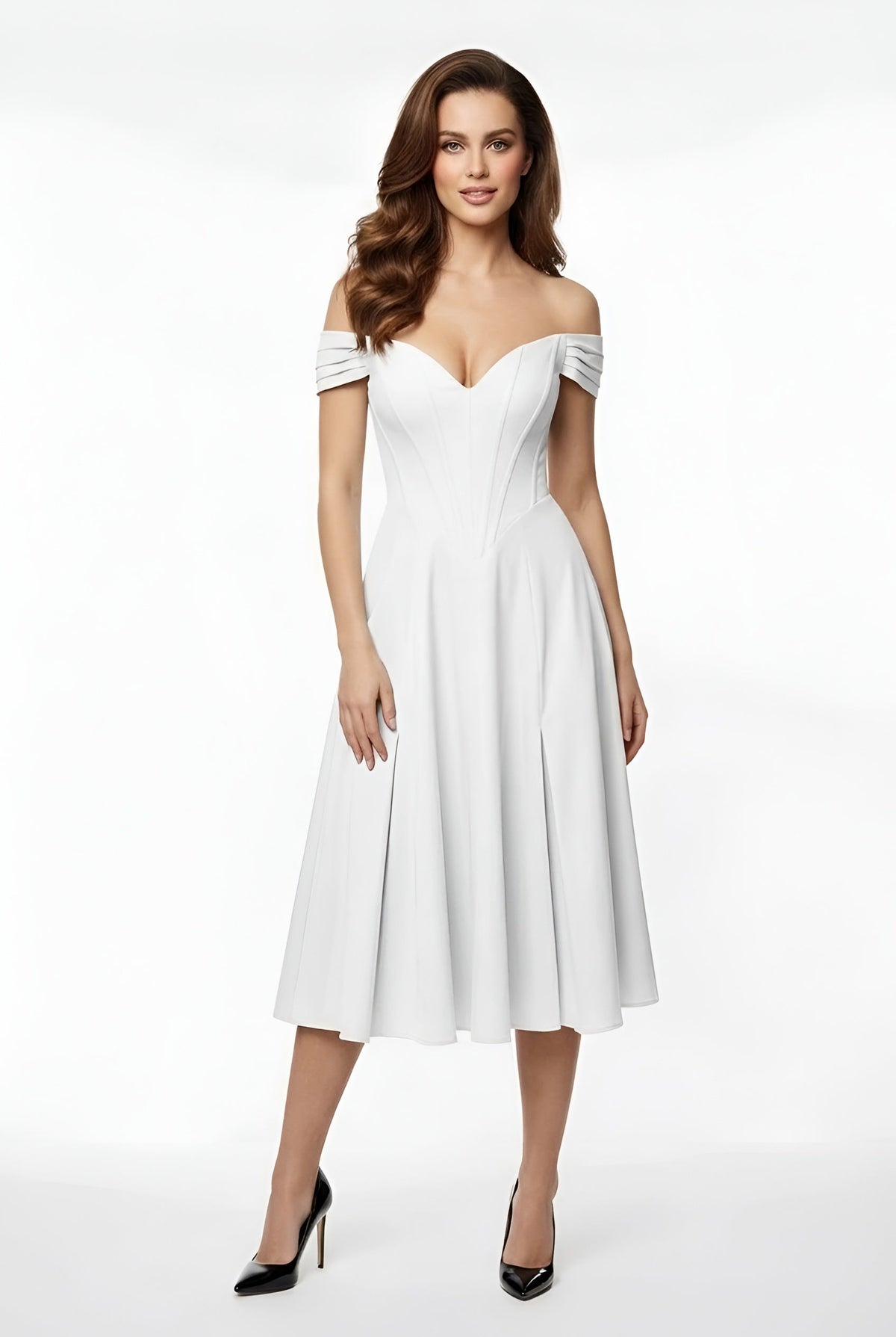Women's off-the-shoulder party midi dress with slit, fitted elegant dress