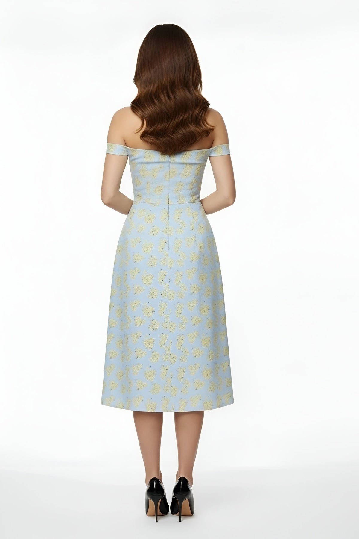 Women's off-the-shoulder party midi dress with slit, fitted elegant dress