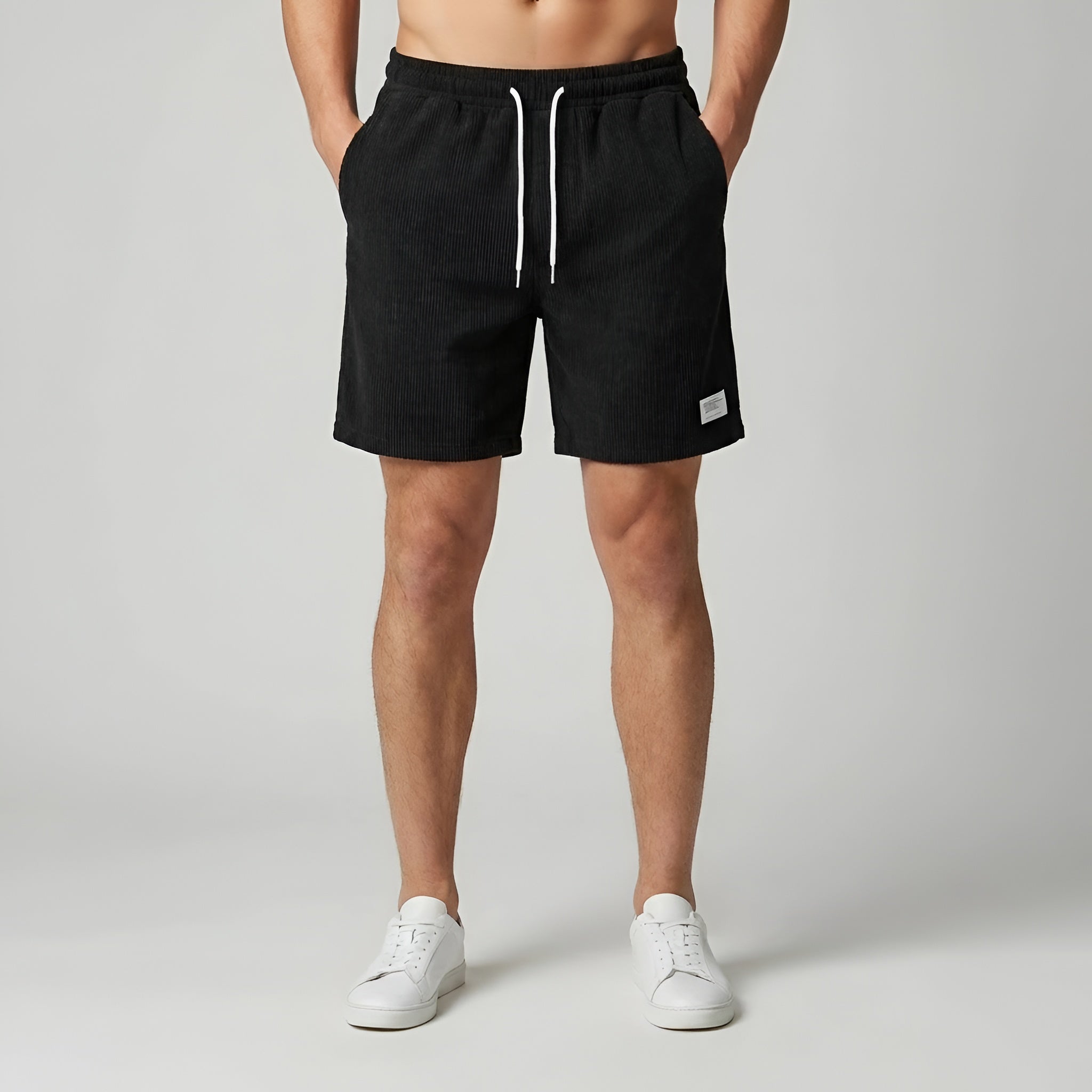 Shorts en velours côtelé pour hommes avec taille élastique, cordon de serrage et design estival décontracté