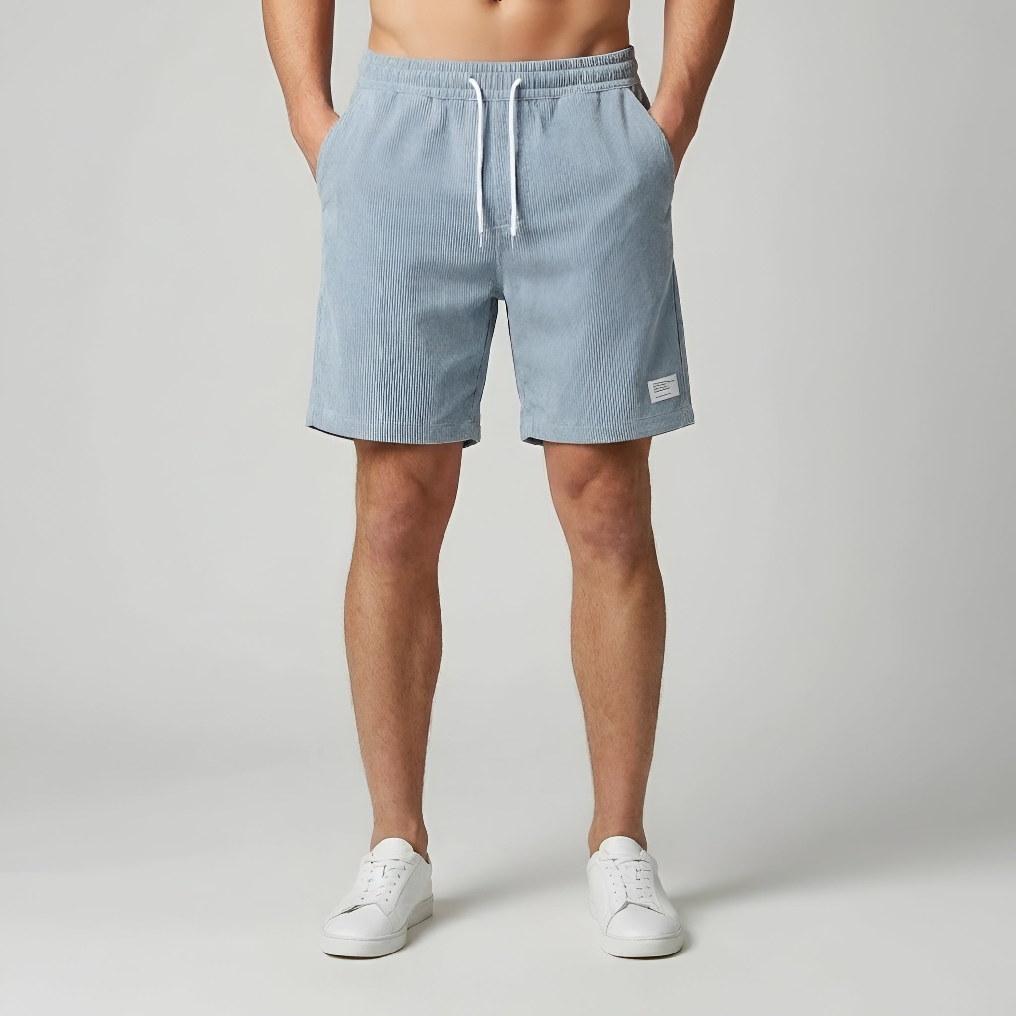 Shorts en velours côtelé pour hommes avec taille élastique, cordon de serrage et design estival décontracté