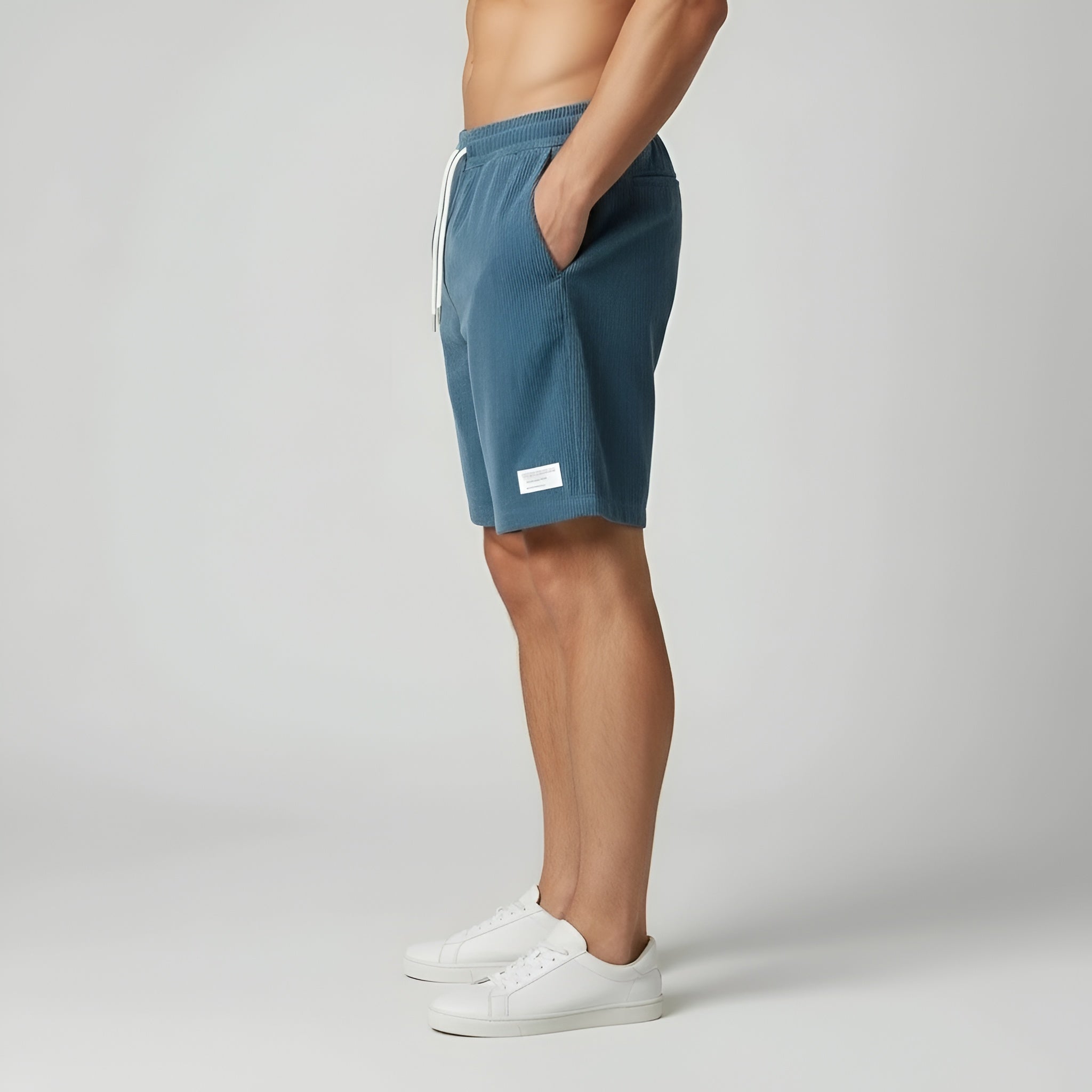 Shorts en velours côtelé pour hommes avec taille élastique, cordon de serrage et design estival décontracté