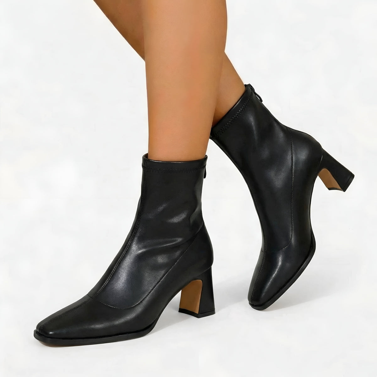 Women's ankle boots with heels and zippers, classic leather-look boots