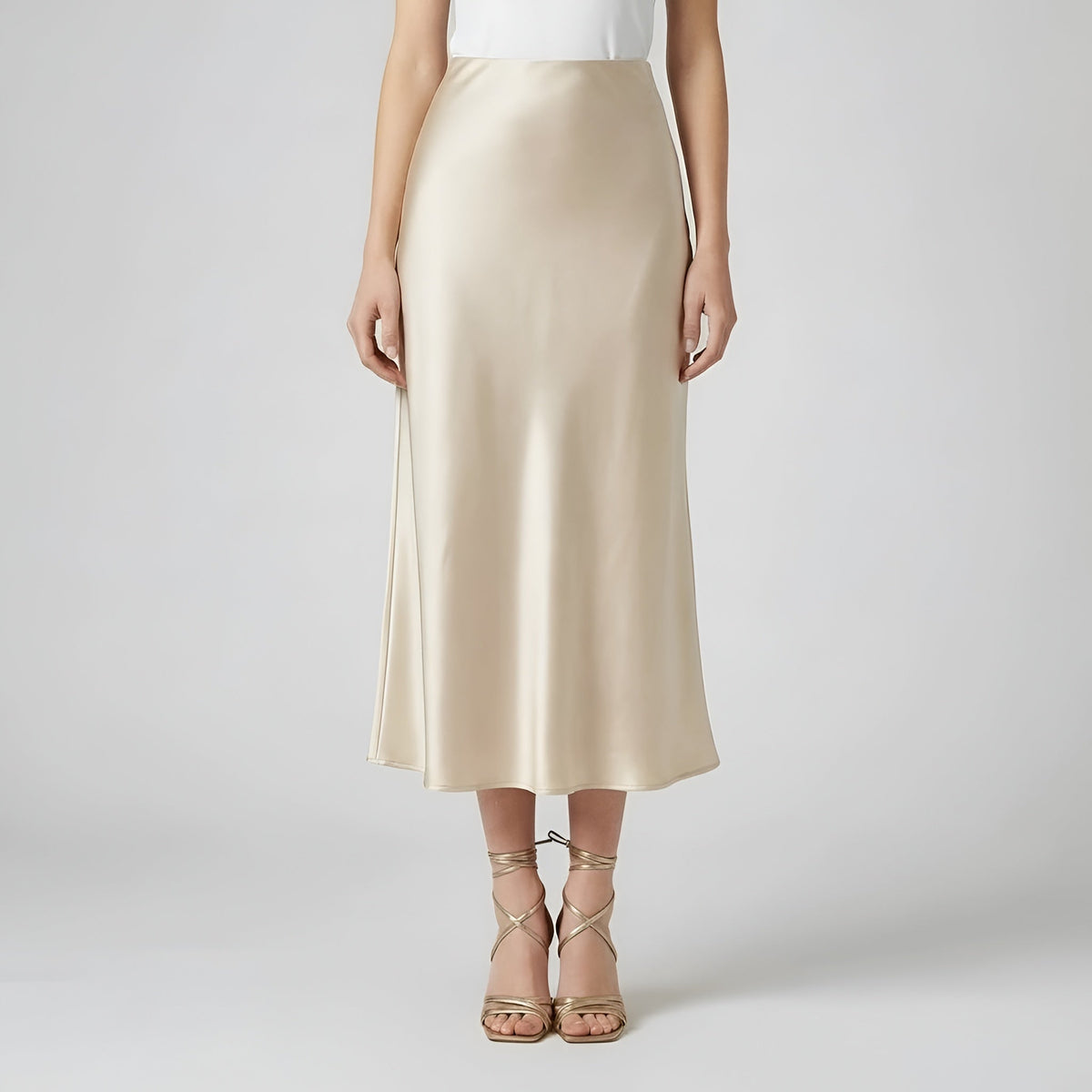 Lang satin nederdel dame høj talje elegant midi nederdel silke look