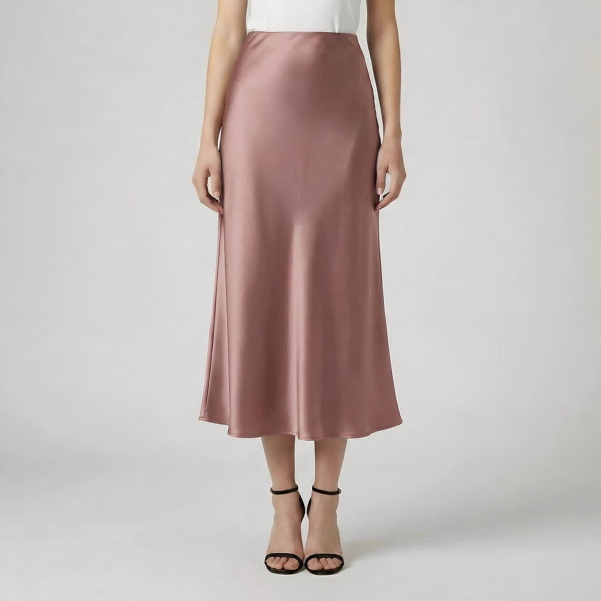 Lang satin nederdel dame høj talje elegant midi nederdel silke look