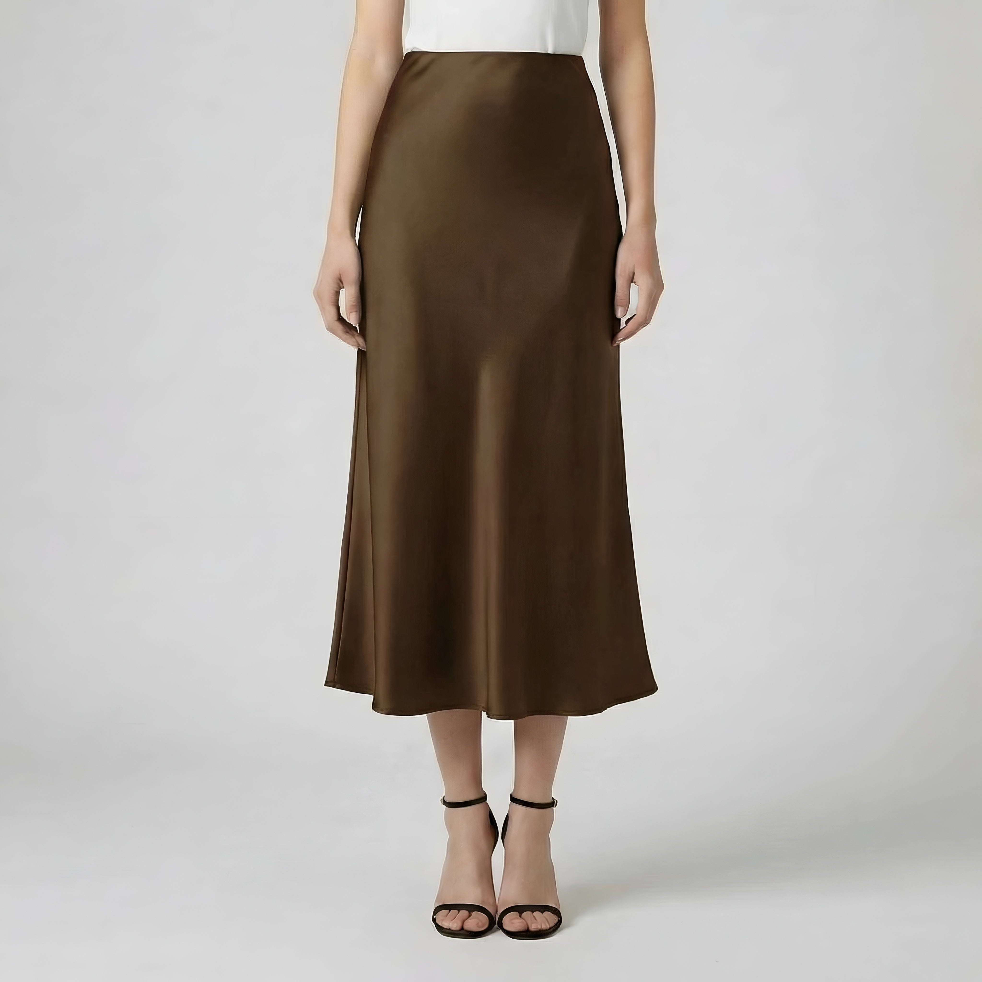 Lang satin nederdel dame høj talje elegant midi nederdel silke look