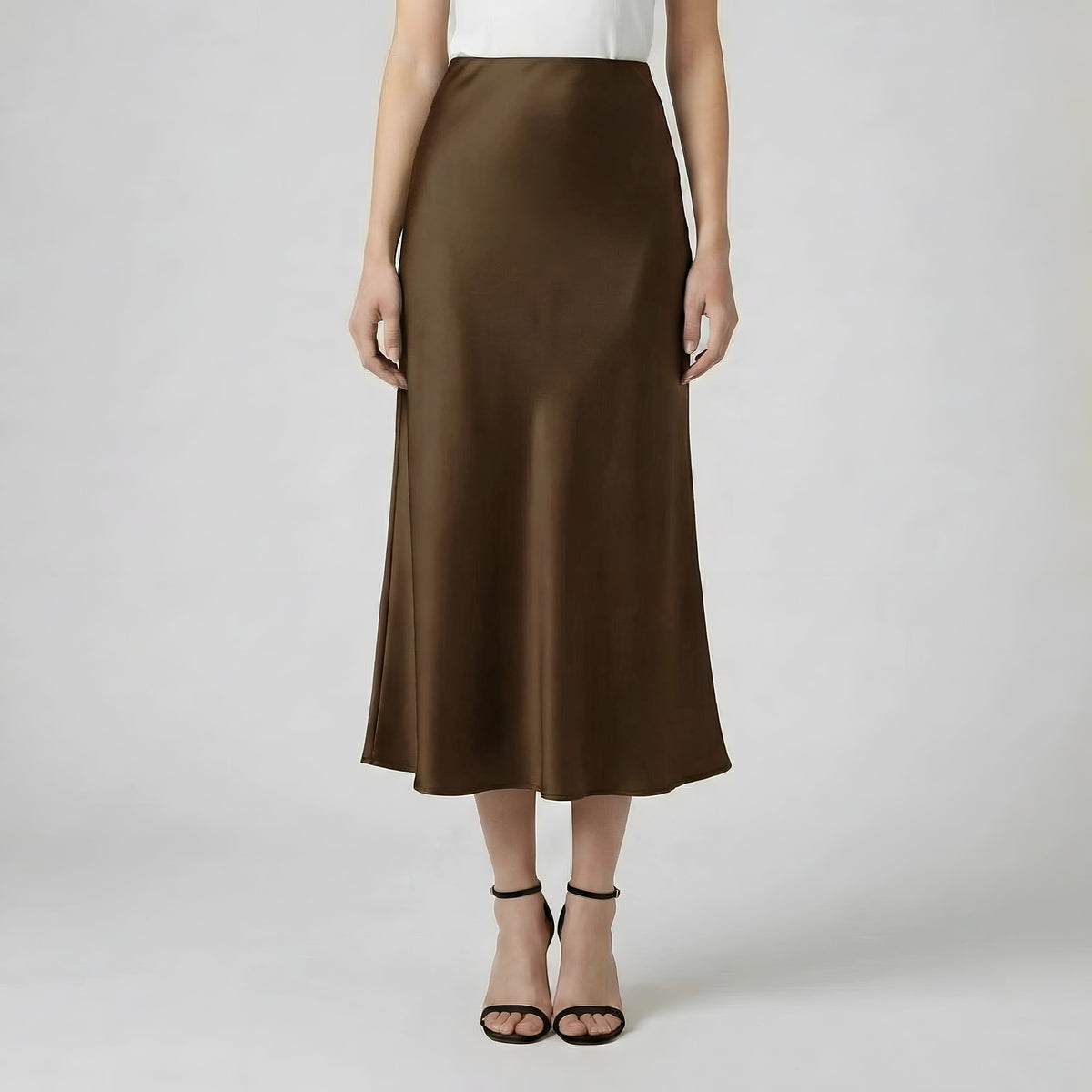 Lang satin nederdel dame høj talje elegant midi nederdel silke look
