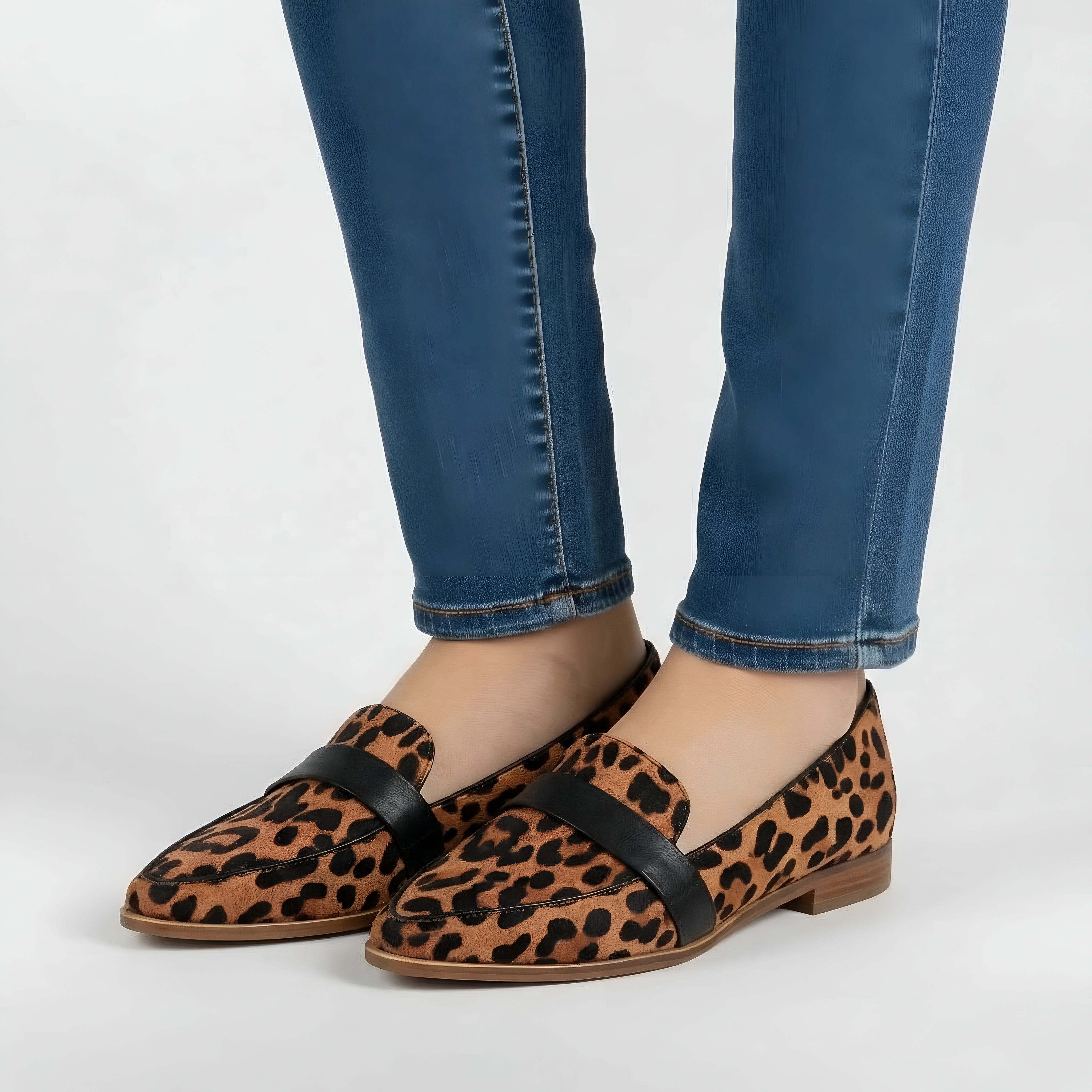 Dame loafers med leopardmønster slip-on sko flade komfortable hverdagssko