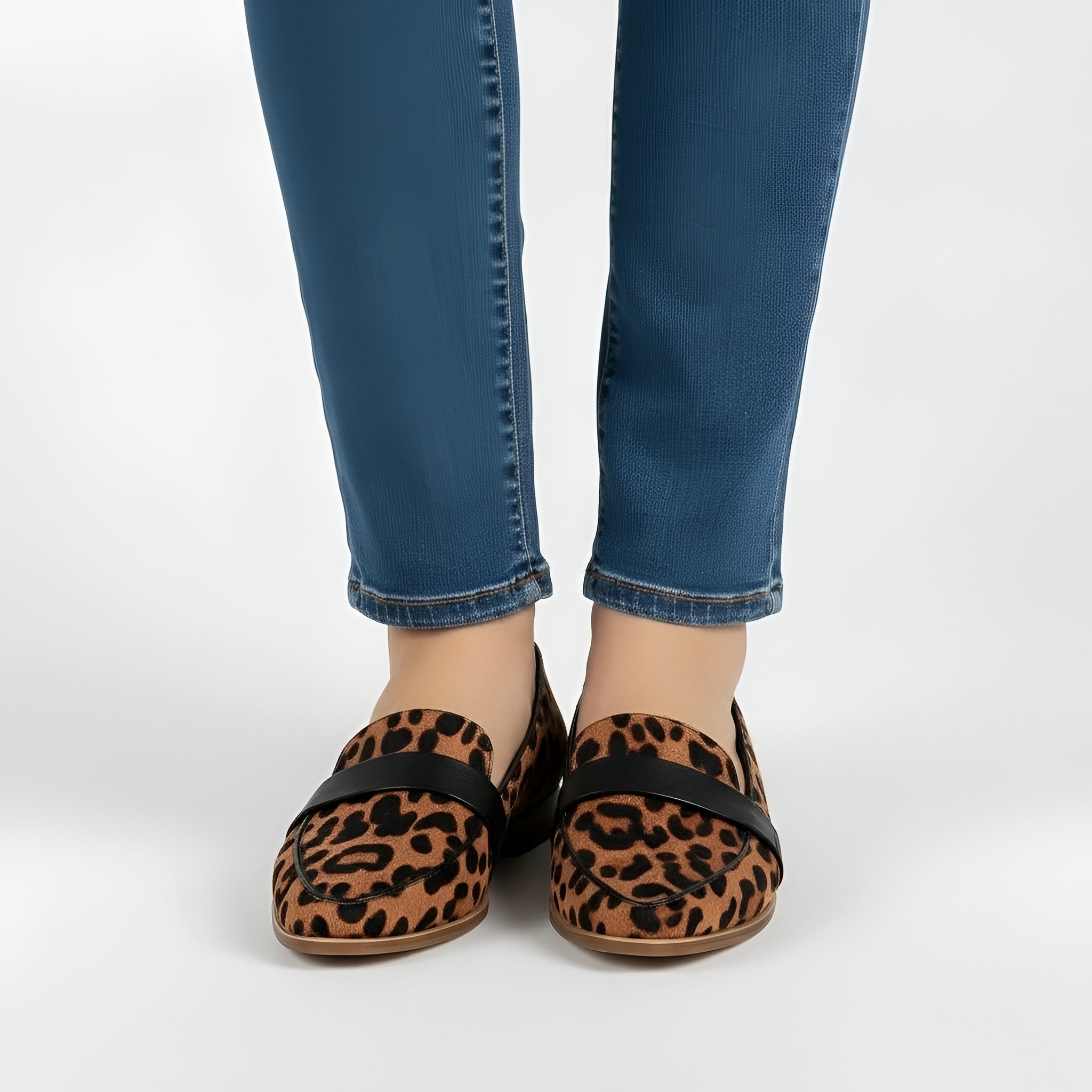 Dame loafers med leopardmønster slip-on sko flade komfortable hverdagssko