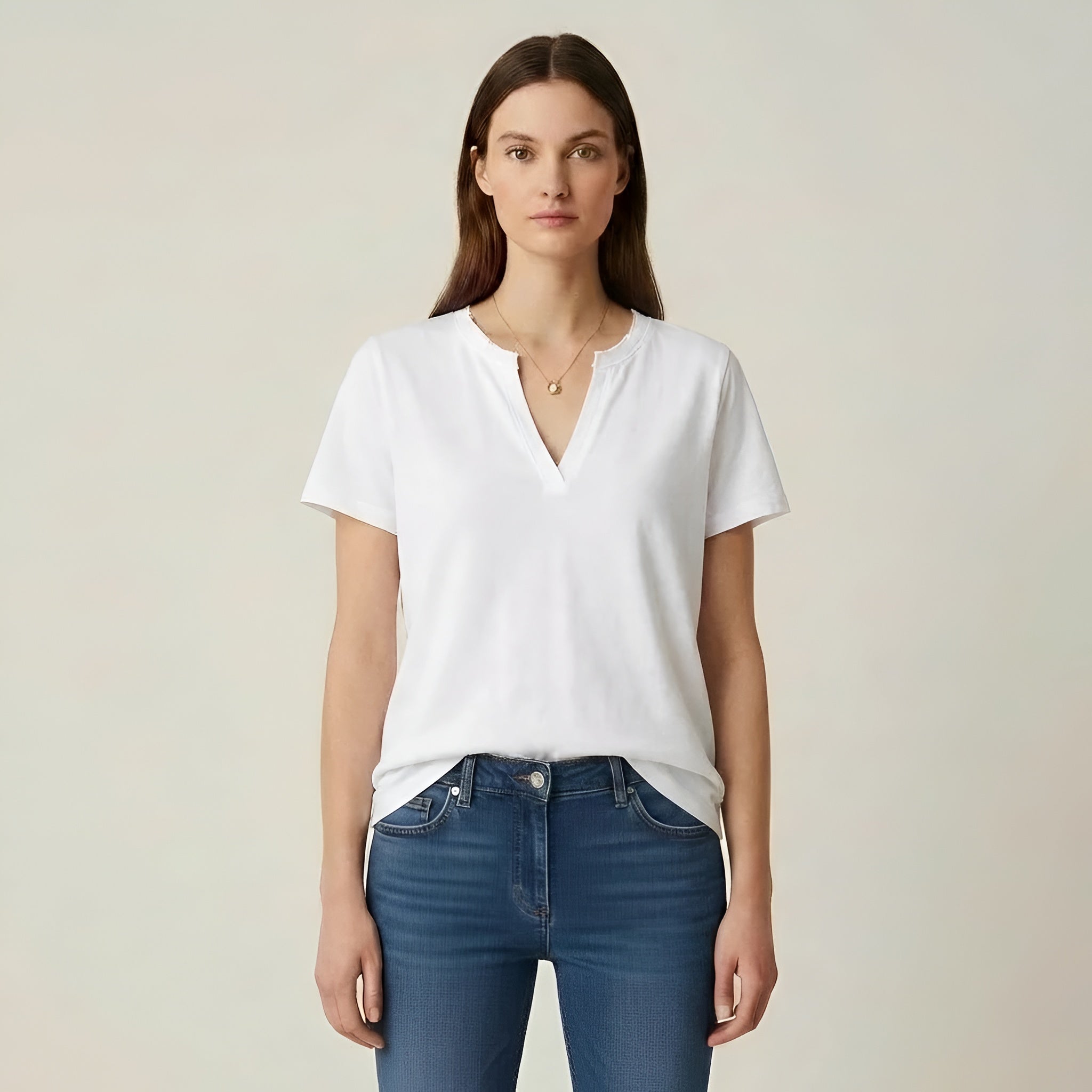 Tricou de bumbac pentru dame, cu decolteu în V, mânecă scurtă, casual, top de bază pentru vară