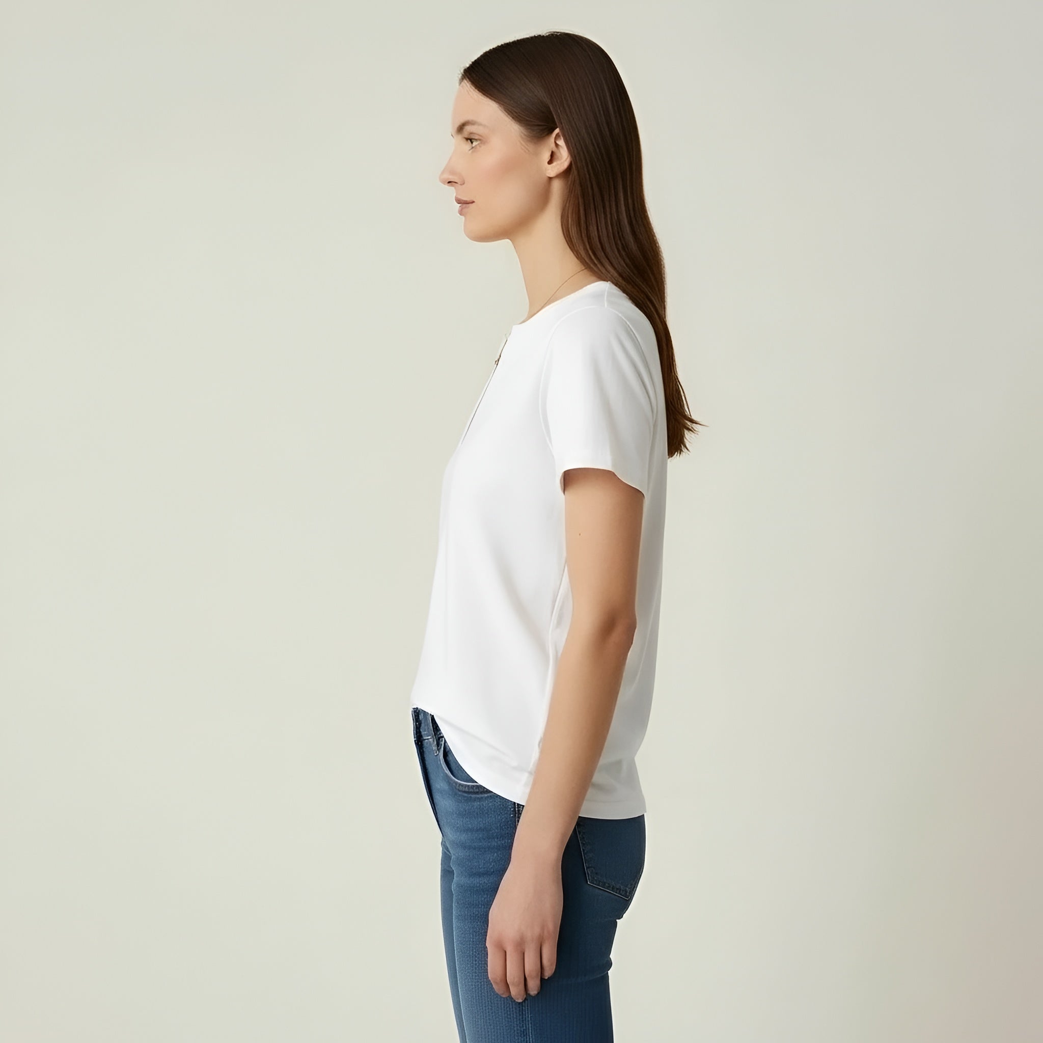 Tricou de bumbac pentru dame, cu decolteu în V, mânecă scurtă, casual, top de bază pentru vară