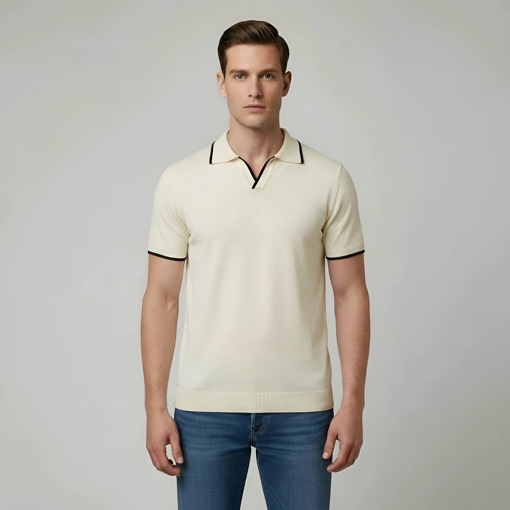 Camiseta polo de hombre a rayas, manga corta, algodón, polo clásico de corte clásico, top casual