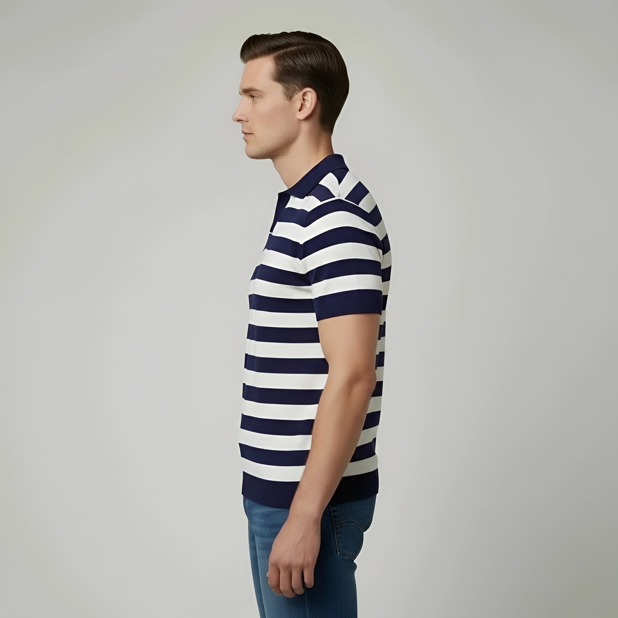 Camiseta polo de hombre a rayas, manga corta, algodón, polo clásico de corte clásico, top casual