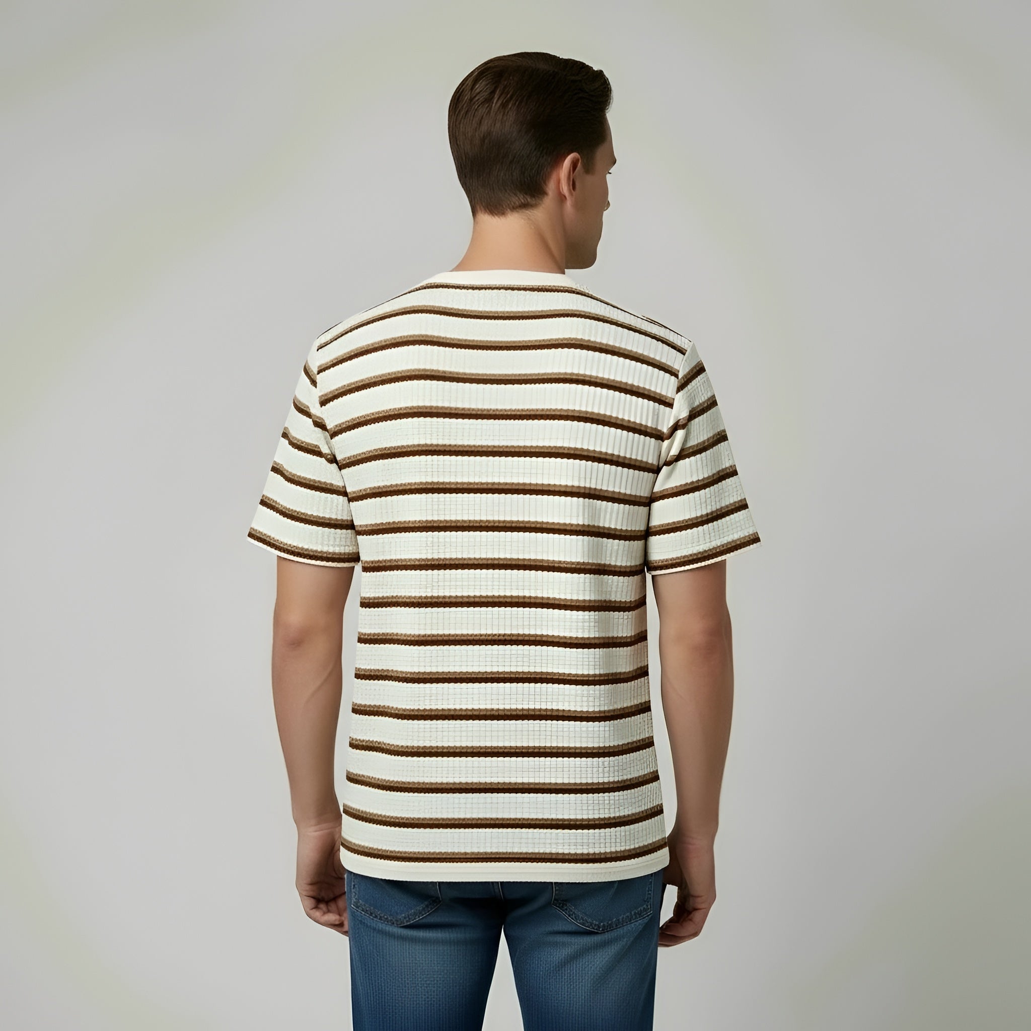 Camiseta de hombre a rayas, algodón, manga corta, cuello redondo, casual, ajuste regular