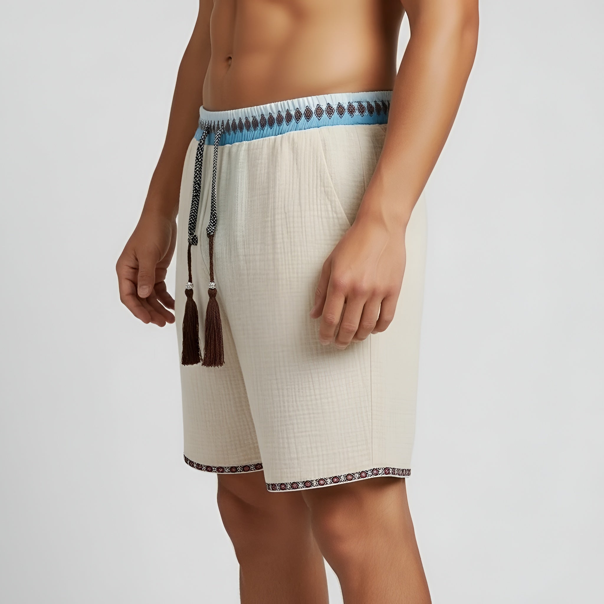 Pantalones cortos de hombre de algodón con cintura elástica y cordón, pantalones cortos casuales de verano con ajuste holgado