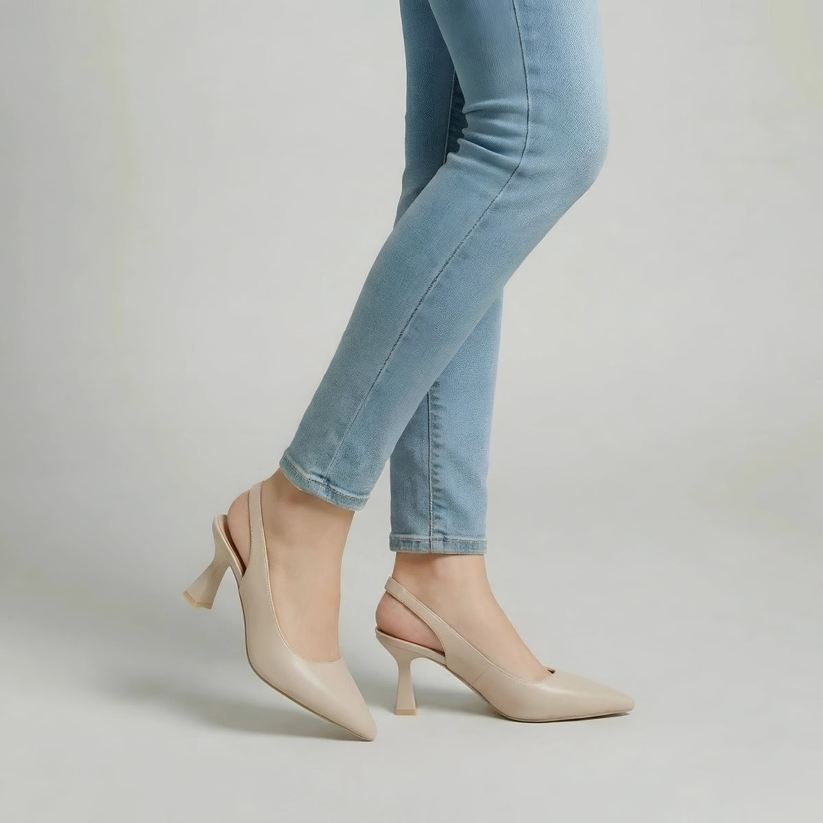 Dame Slingback Pumps med Spids Tå og Mellemhæl Elegante Sko til Fest og Arbejde