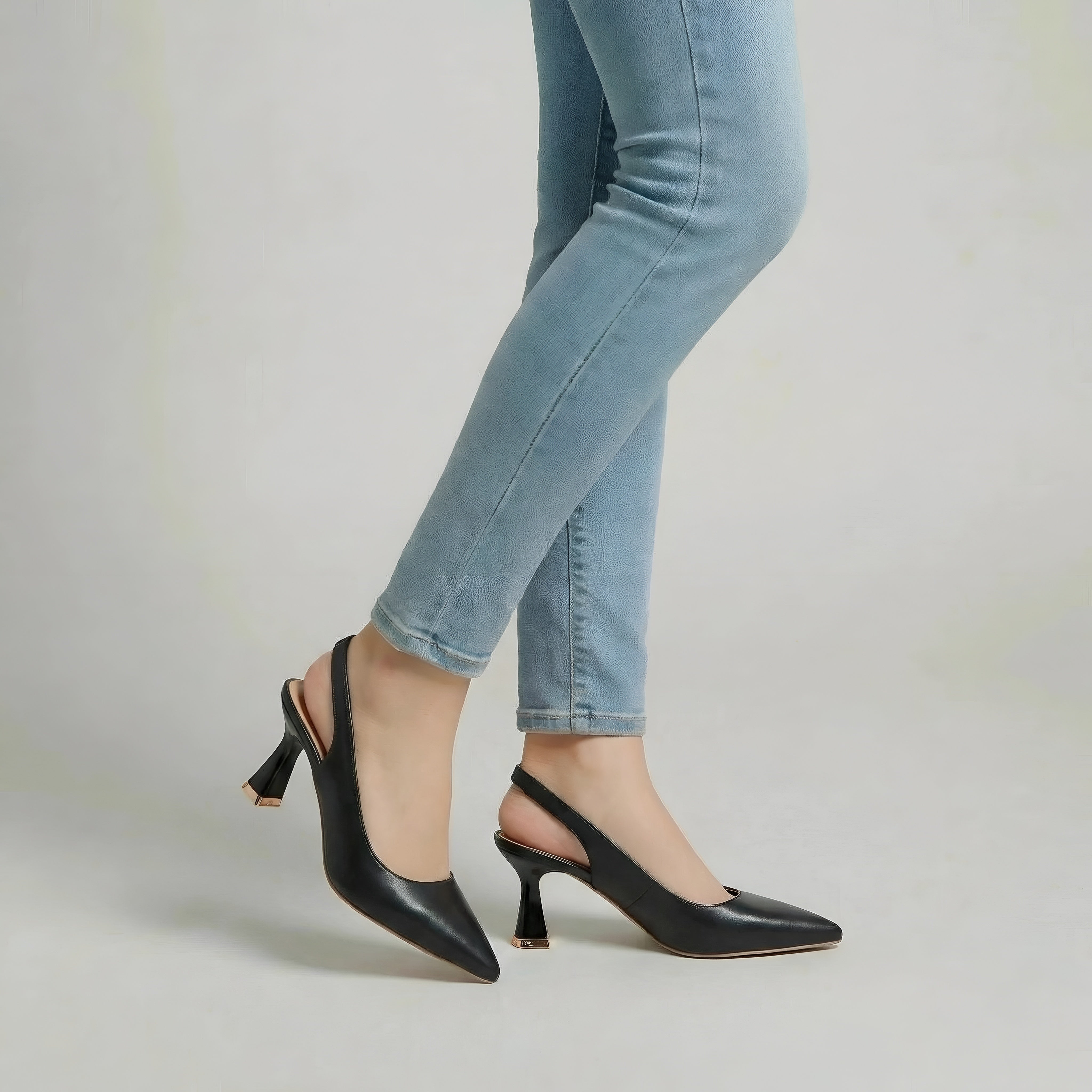 Dame Slingback Pumps med Spids Tå og Mellemhæl Elegante Sko til Fest og Arbejde