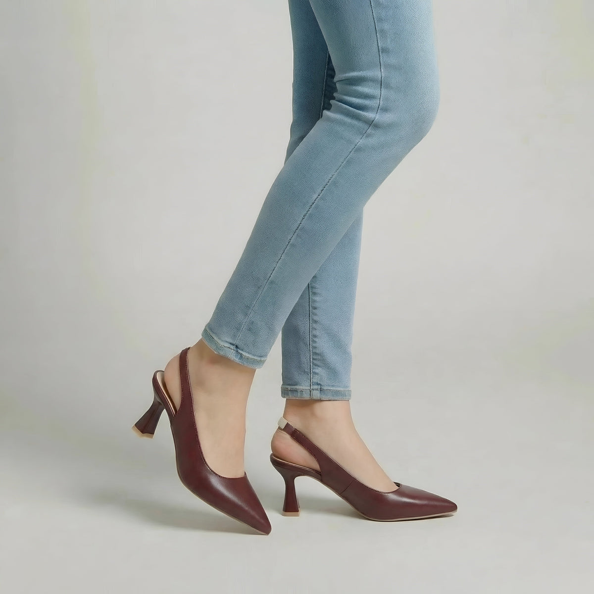 Dame Slingback Pumps med Spids Tå og Mellemhæl Elegante Sko til Fest og Arbejde