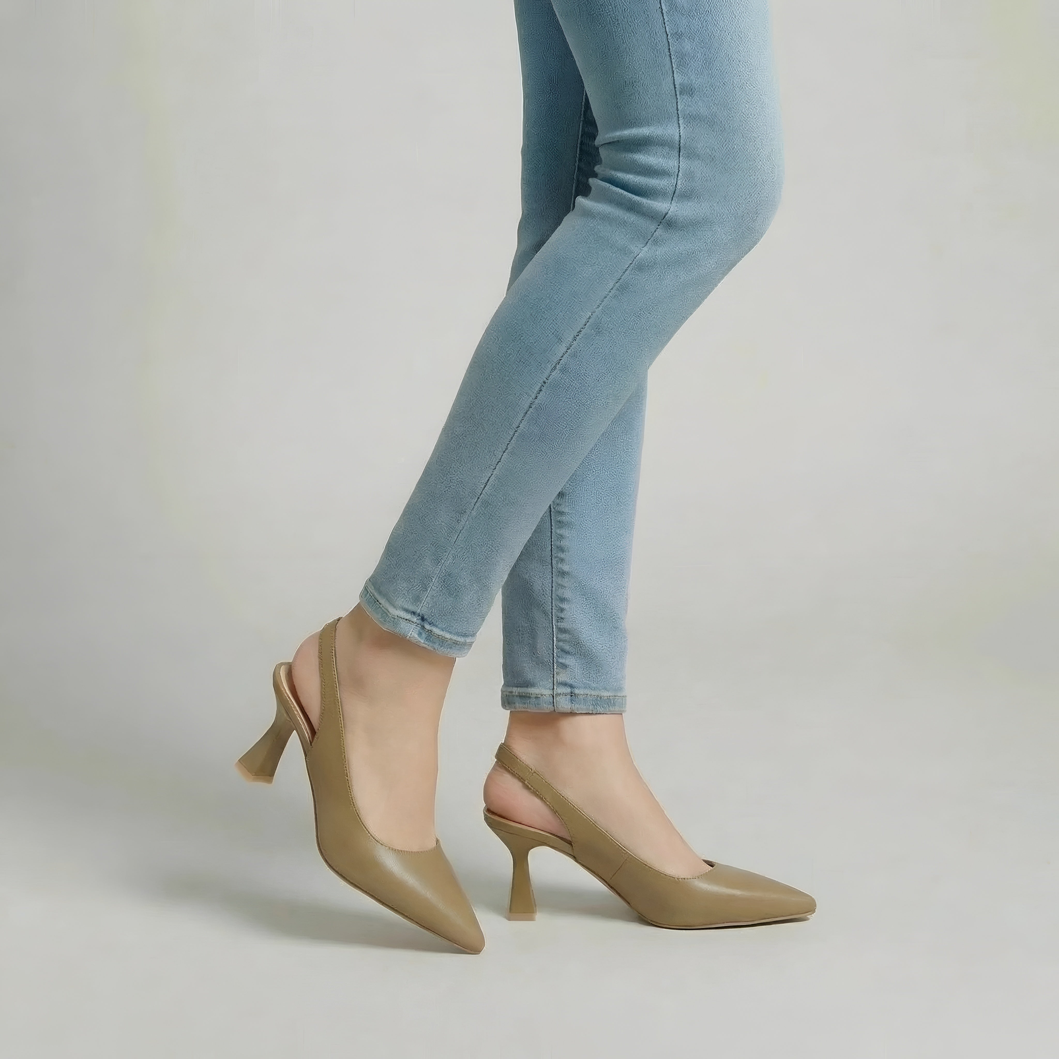 Dame Slingback Pumps med Spids Tå og Mellemhæl Elegante Sko til Fest og Arbejde
