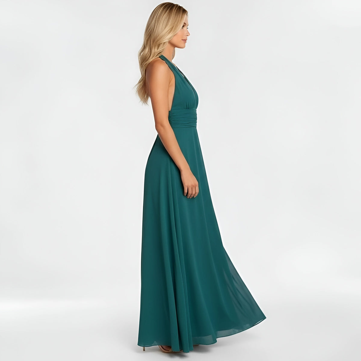 Women's Halterneck Maxi Dress with Slit, Elegant Evening and Party Dress