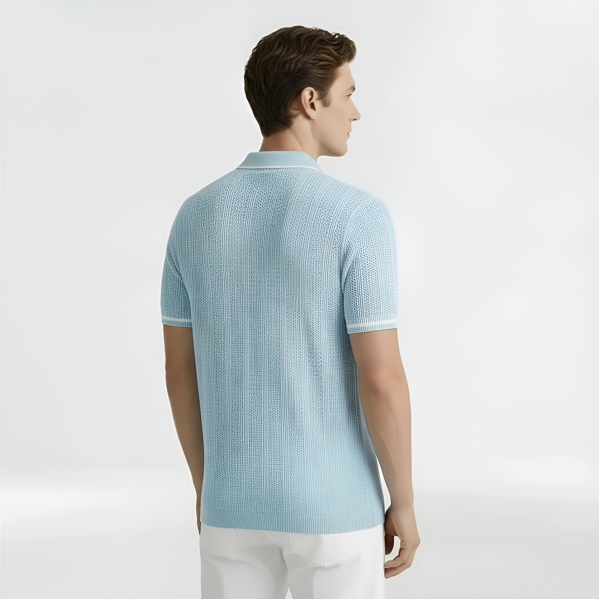 Polo de malha para homem, manga curta, mistura de algodão, com botões e bolso no peito