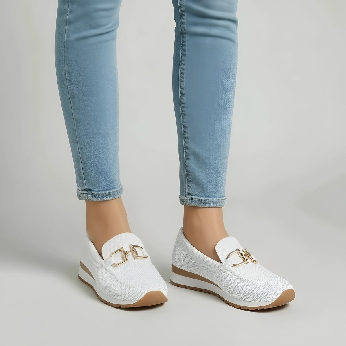 Loafers til kvinder i åndbart mesh med metalspænde, komfortable fritidssko til kvinder