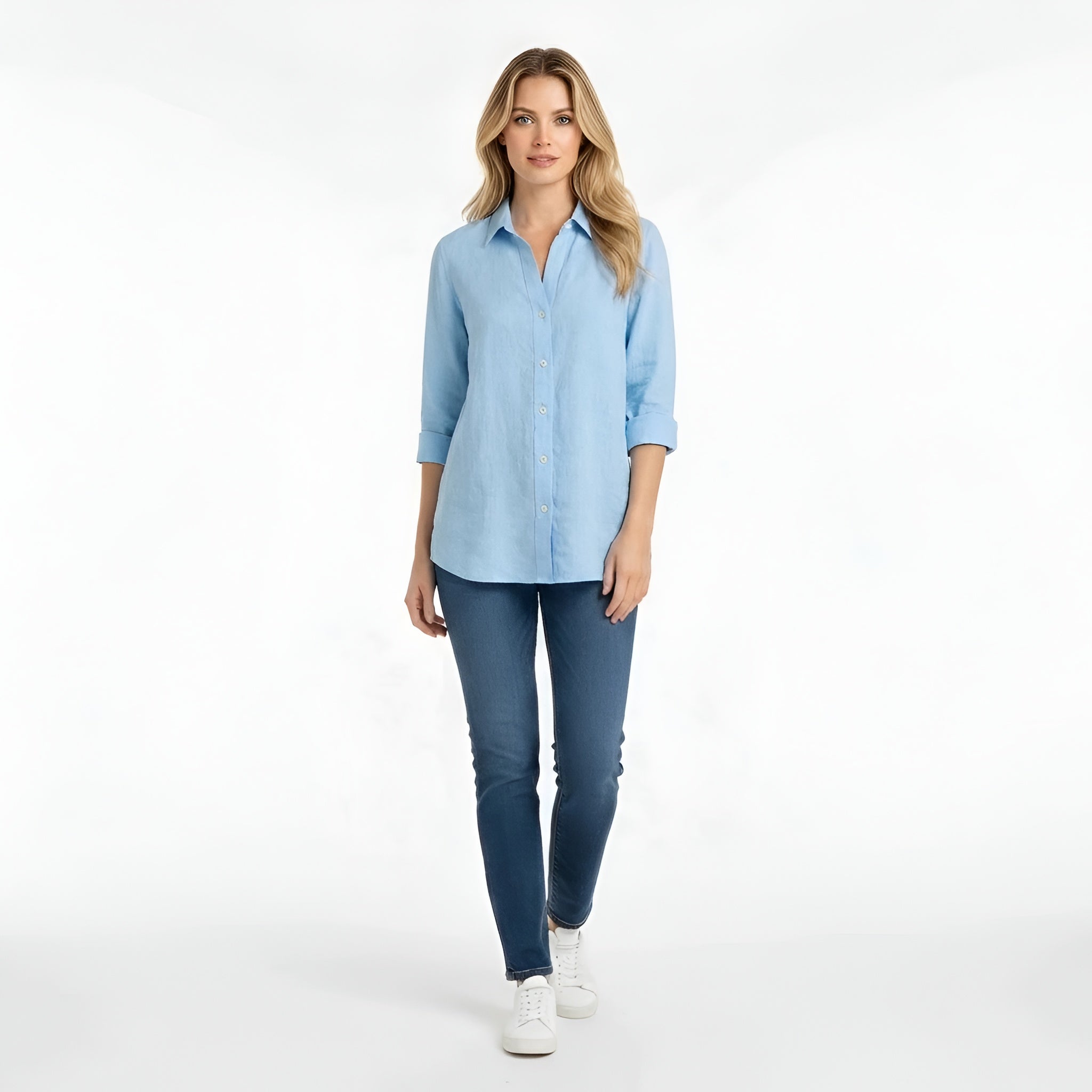 Camisa Dame de algodón clásica de manga larga para diario y trabajo