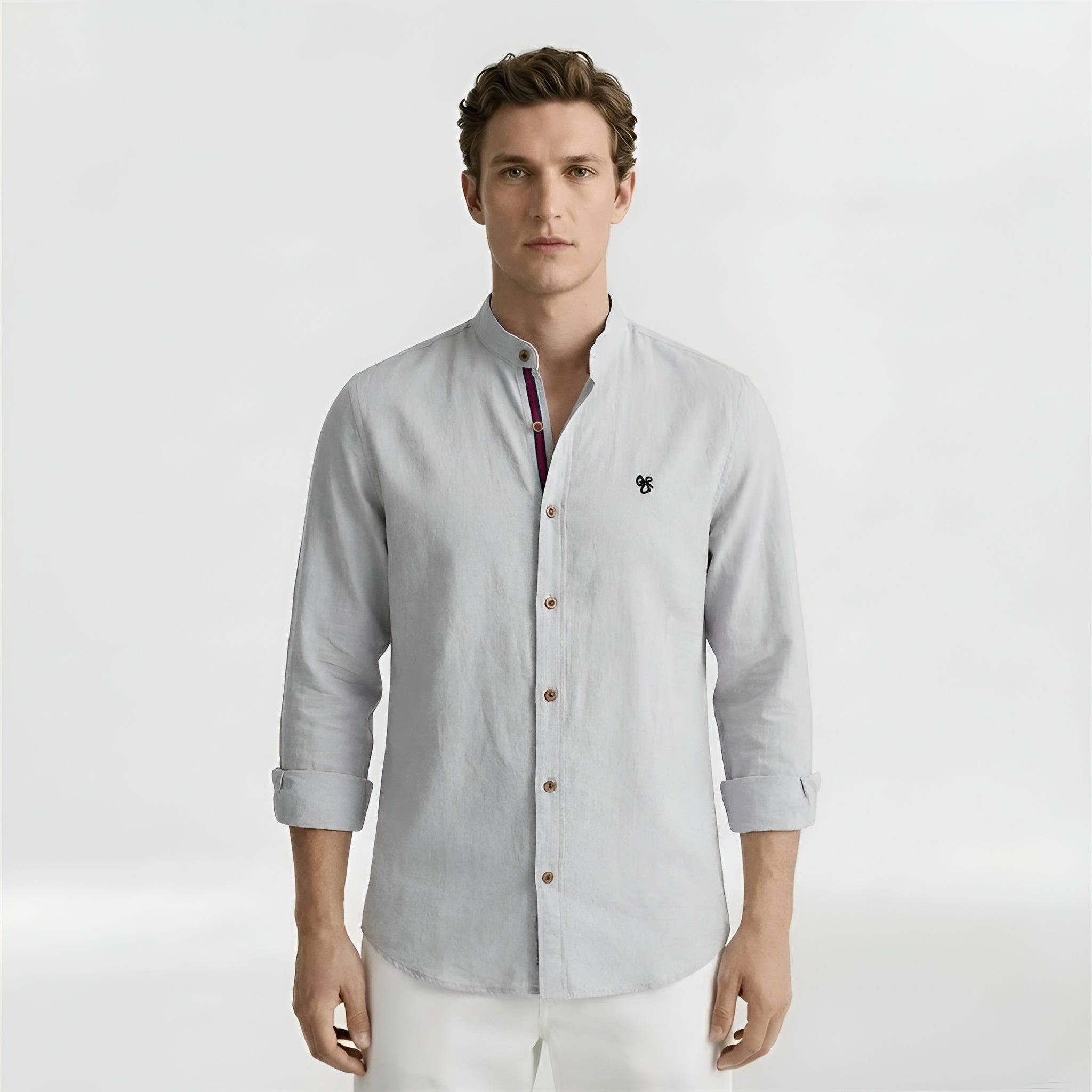 Pánská bavlněná košile s mandarínským límcem, klasická košile s dlouhým rukávem na každodenní nošení a do práce