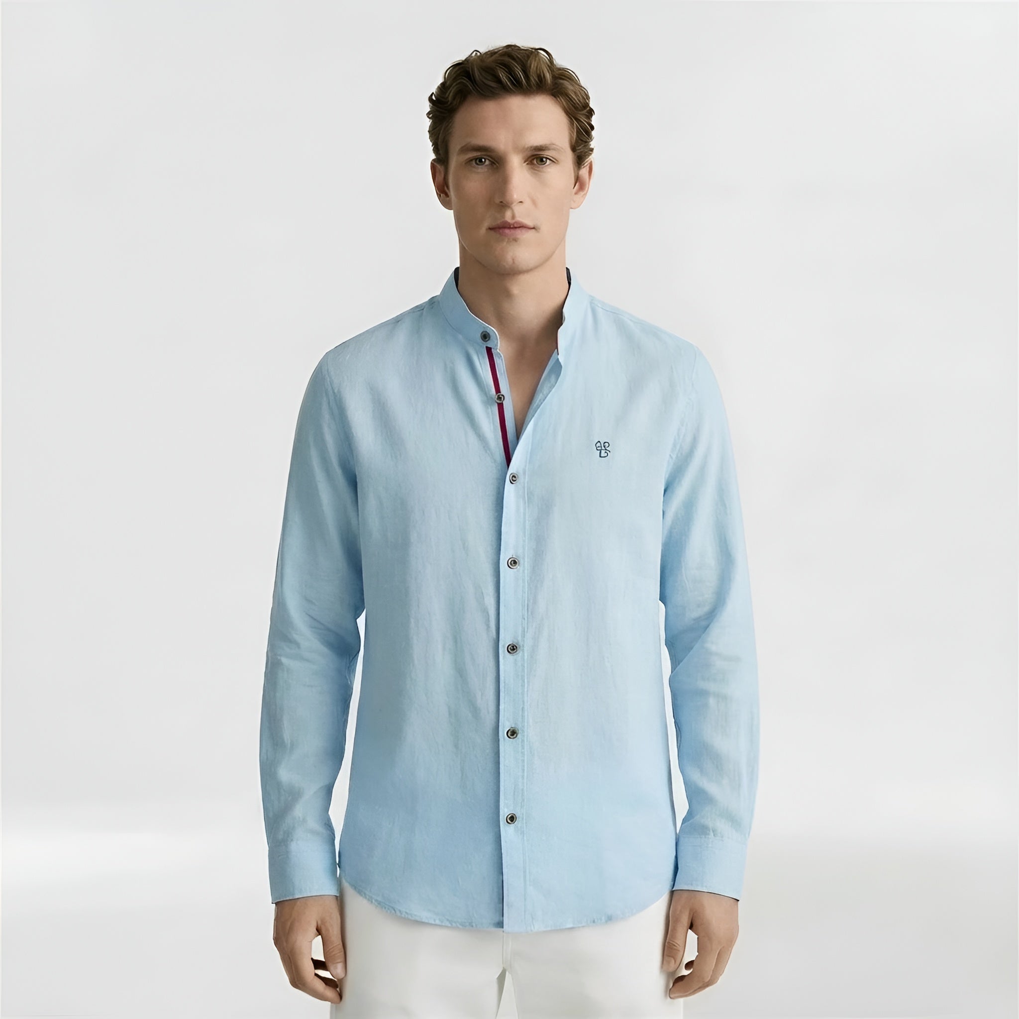 Pánská bavlněná košile s mandarínským límcem, klasická košile s dlouhým rukávem na každodenní nošení a do práce