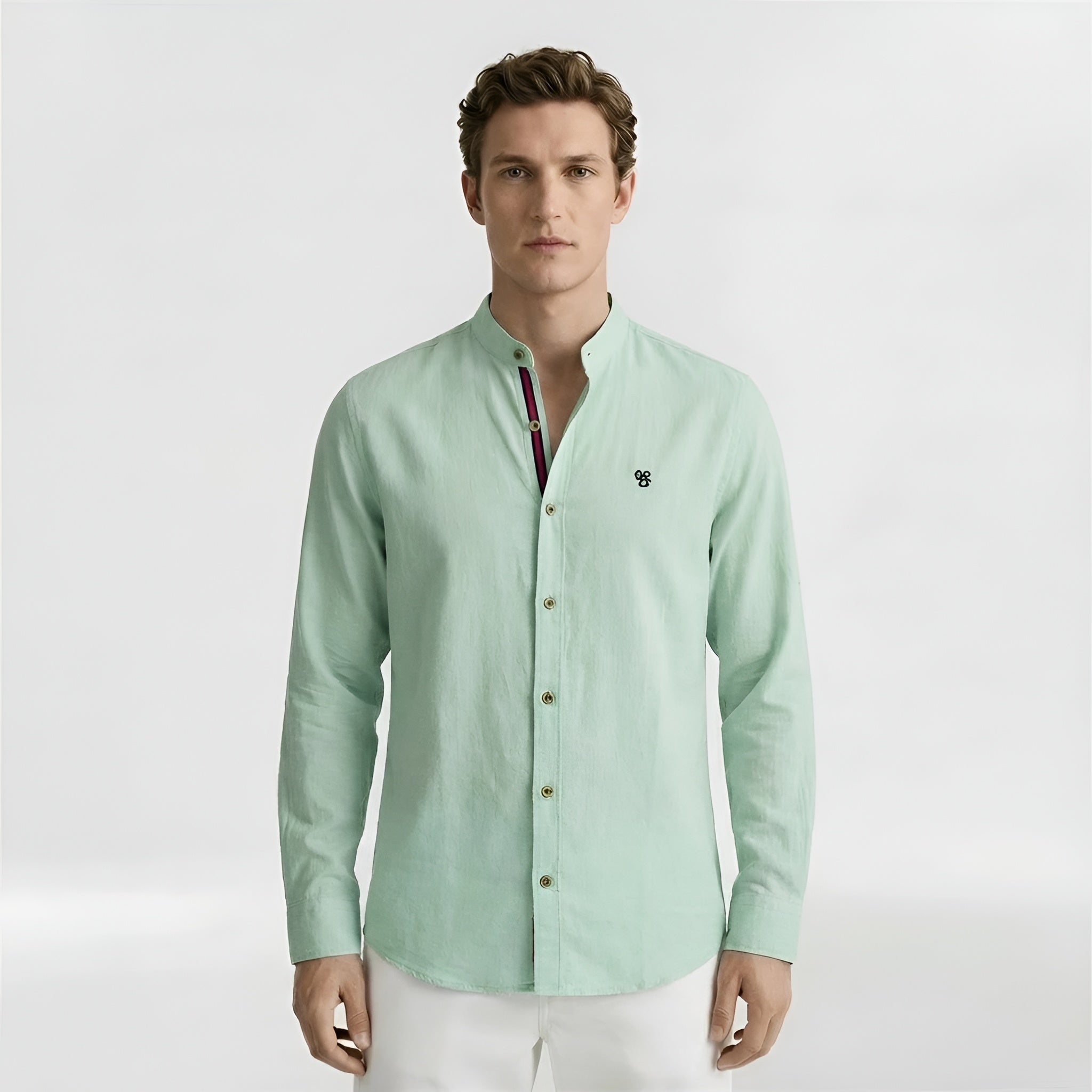 Pánská bavlněná košile s mandarínským límcem, klasická košile s dlouhým rukávem na každodenní nošení a do práce