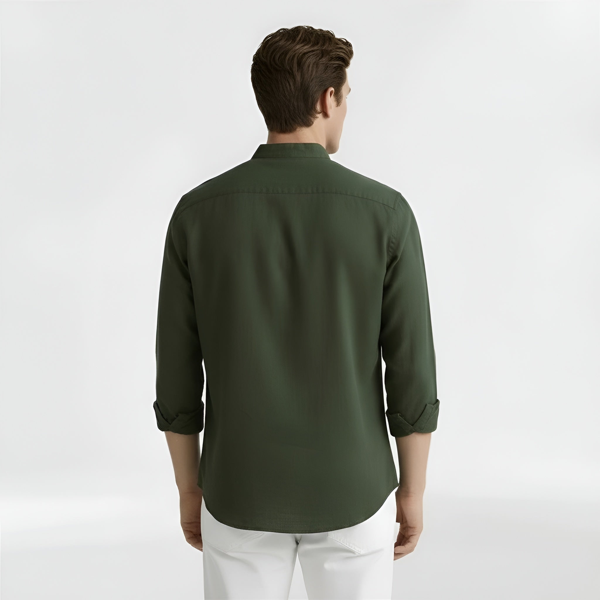 Pánská bavlněná košile s mandarínským límcem, klasická košile s dlouhým rukávem na každodenní nošení a do práce