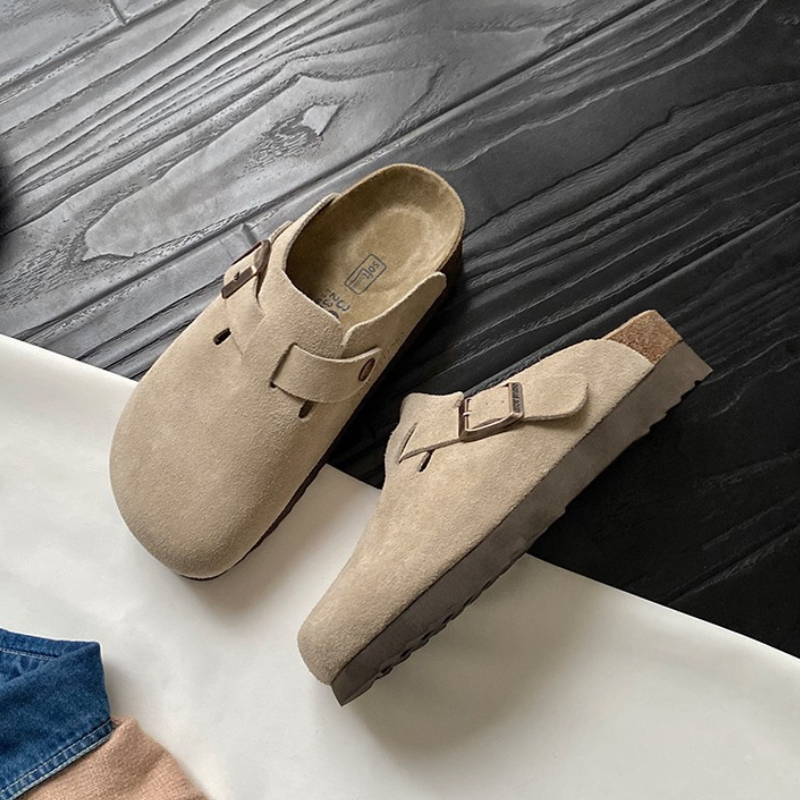 Unisex Ruskindstøfler med Spænde – Komfortable Slip-On Sandaler