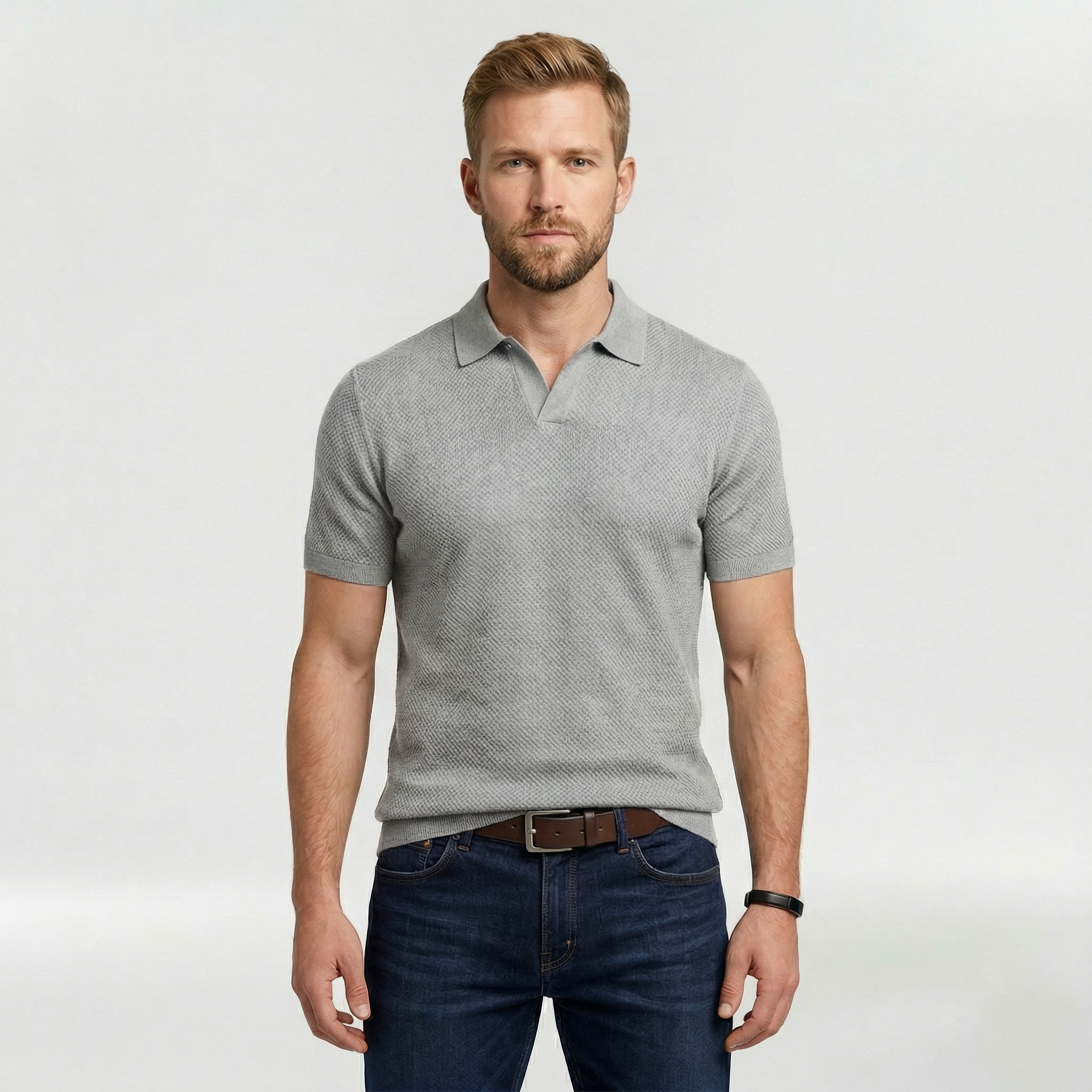 Camiseta tipo polo para hombre en tejido texturizado con mangas cortas para uso diario