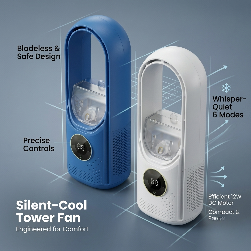 Blæderløs Tårnventilator til Skrivebord – Stille
