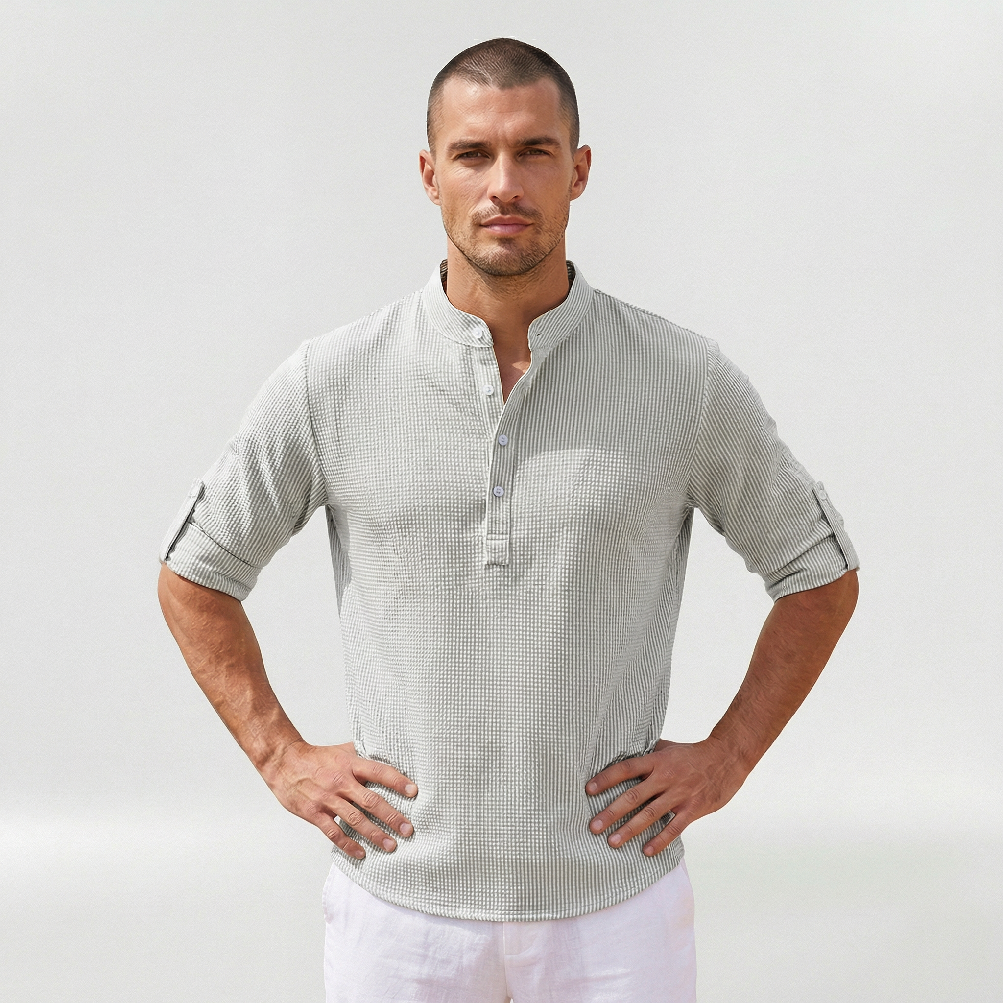 Long-sleeve men's shirt with half button closure for everyday use
