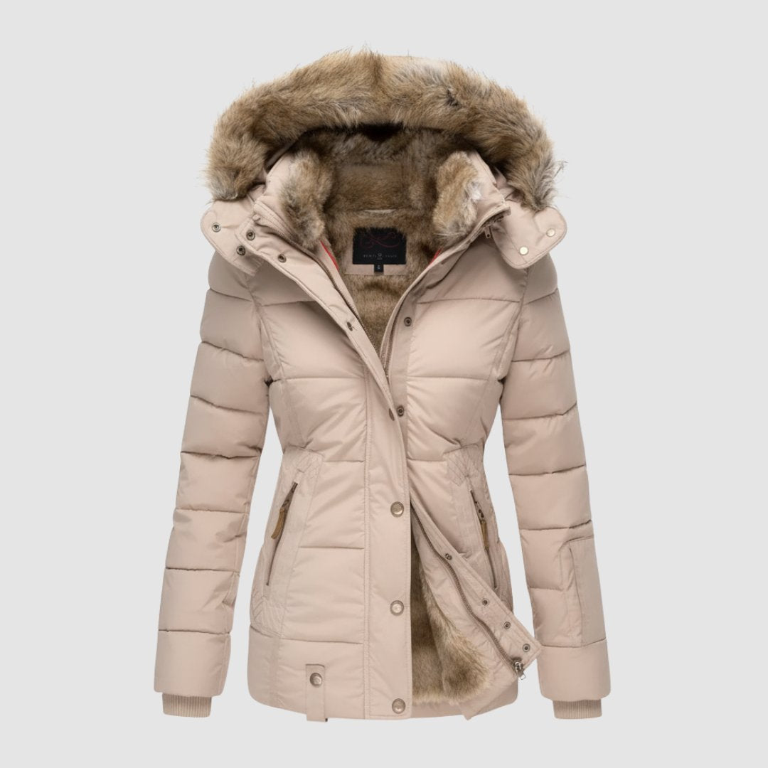 Pufferjakke til Kvinder med Faux Fur-Hætte