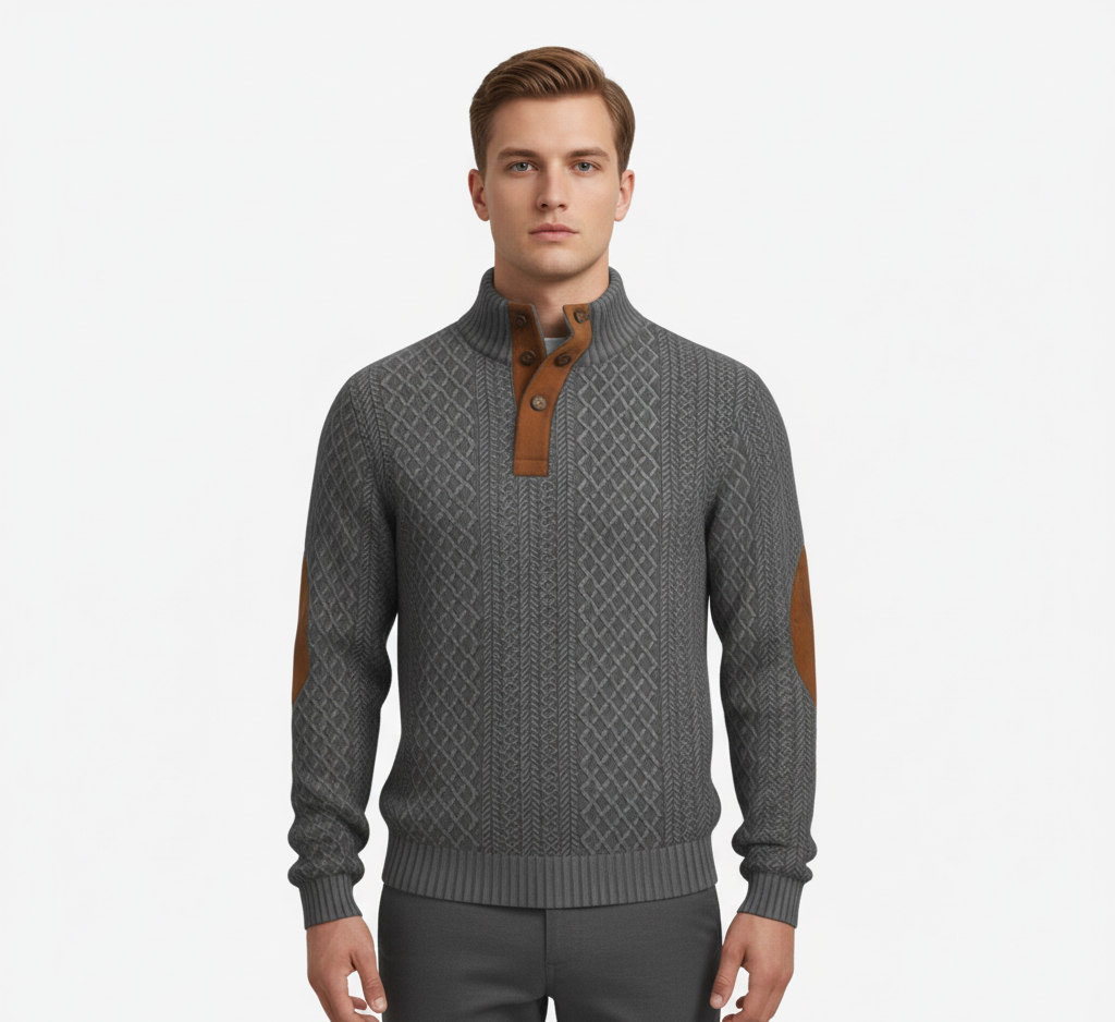 Bellivaro herre kabelstrik trøje med halv knaplukning